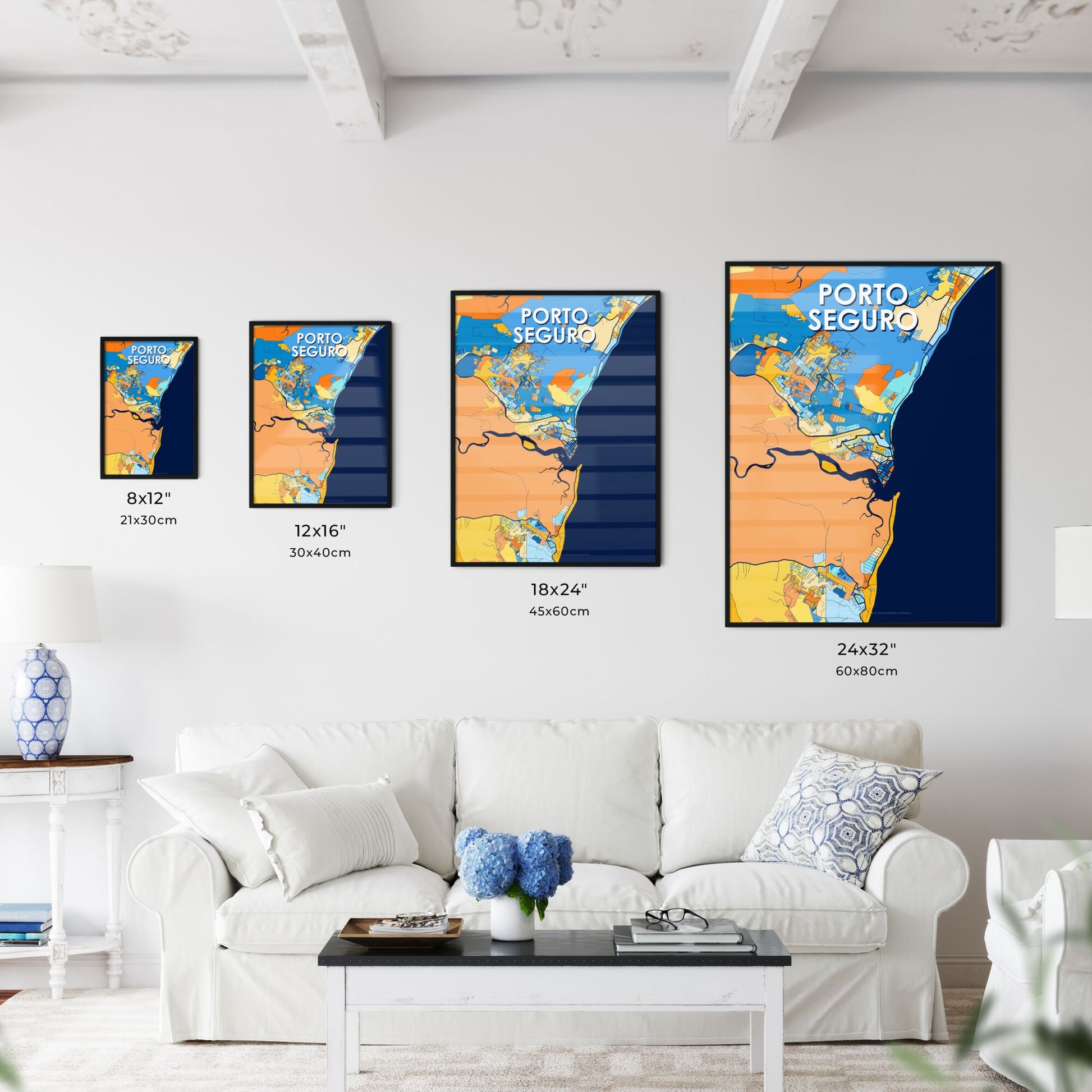 PORTO SEGURO BRAZIL Vibrant Colorful Art Map Poster Blue Orange