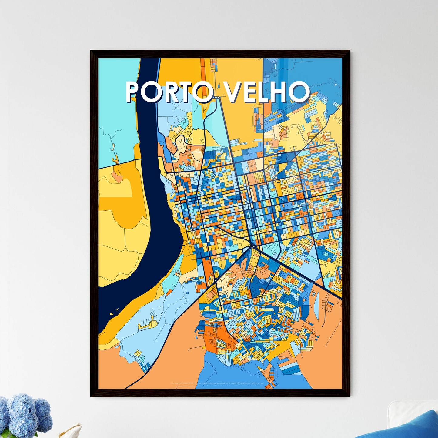 PORTO VELHO BRAZIL Vibrant Colorful Art Map Poster Blue Orange