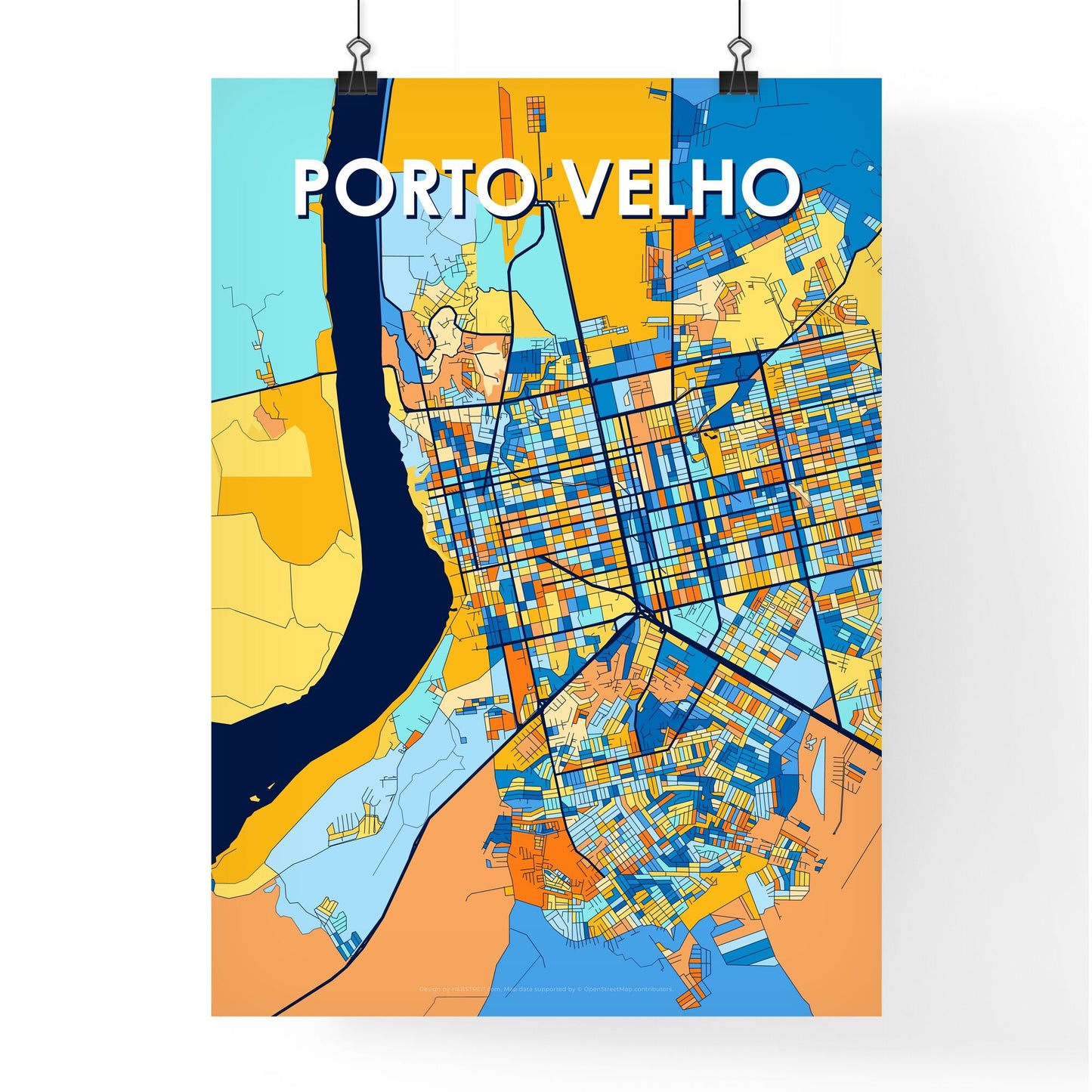 PORTO VELHO BRAZIL Vibrant Colorful Art Map Poster Blue Orange