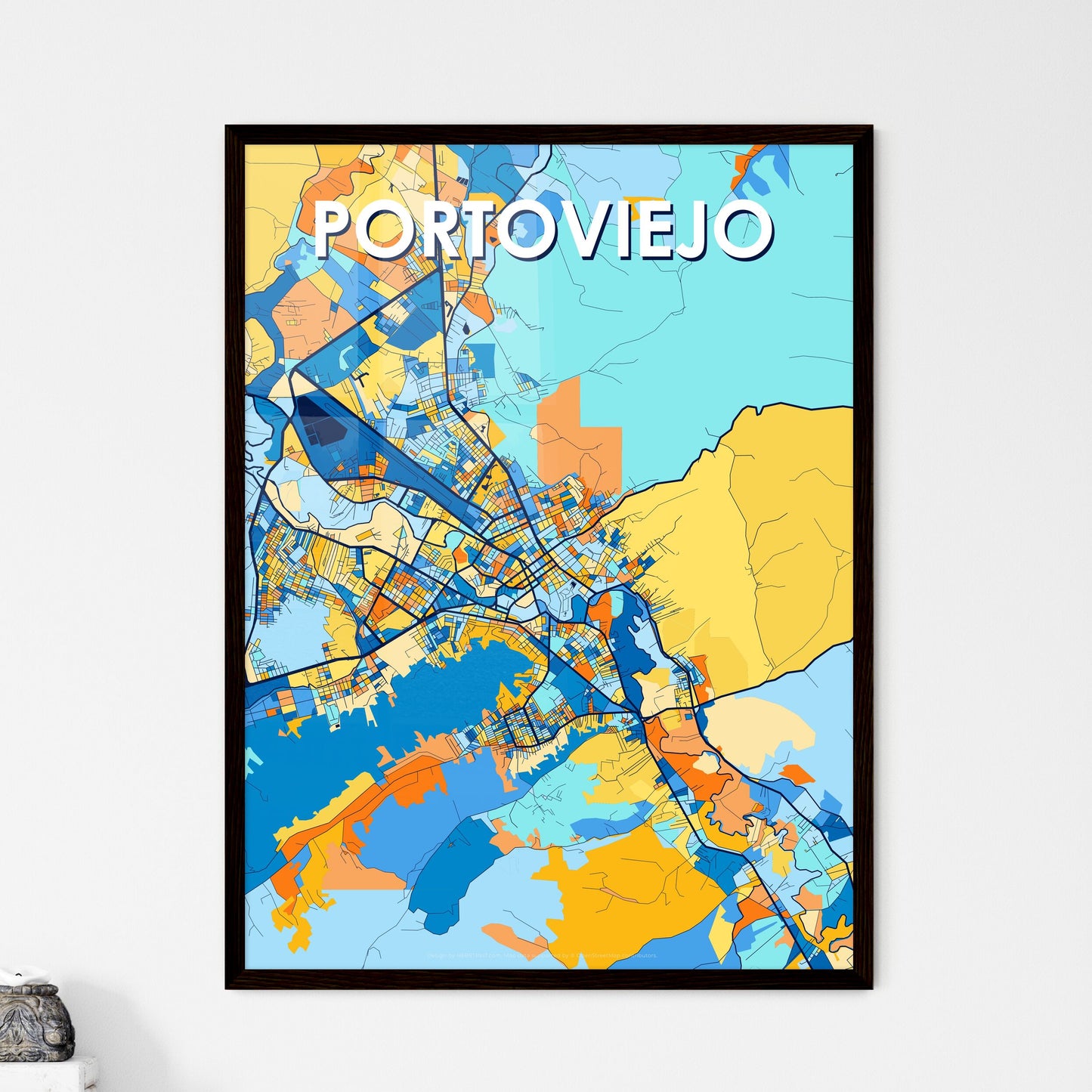 PORTOVIEJO ECUADOR Vibrant Colorful Art Map Poster Blue Orange