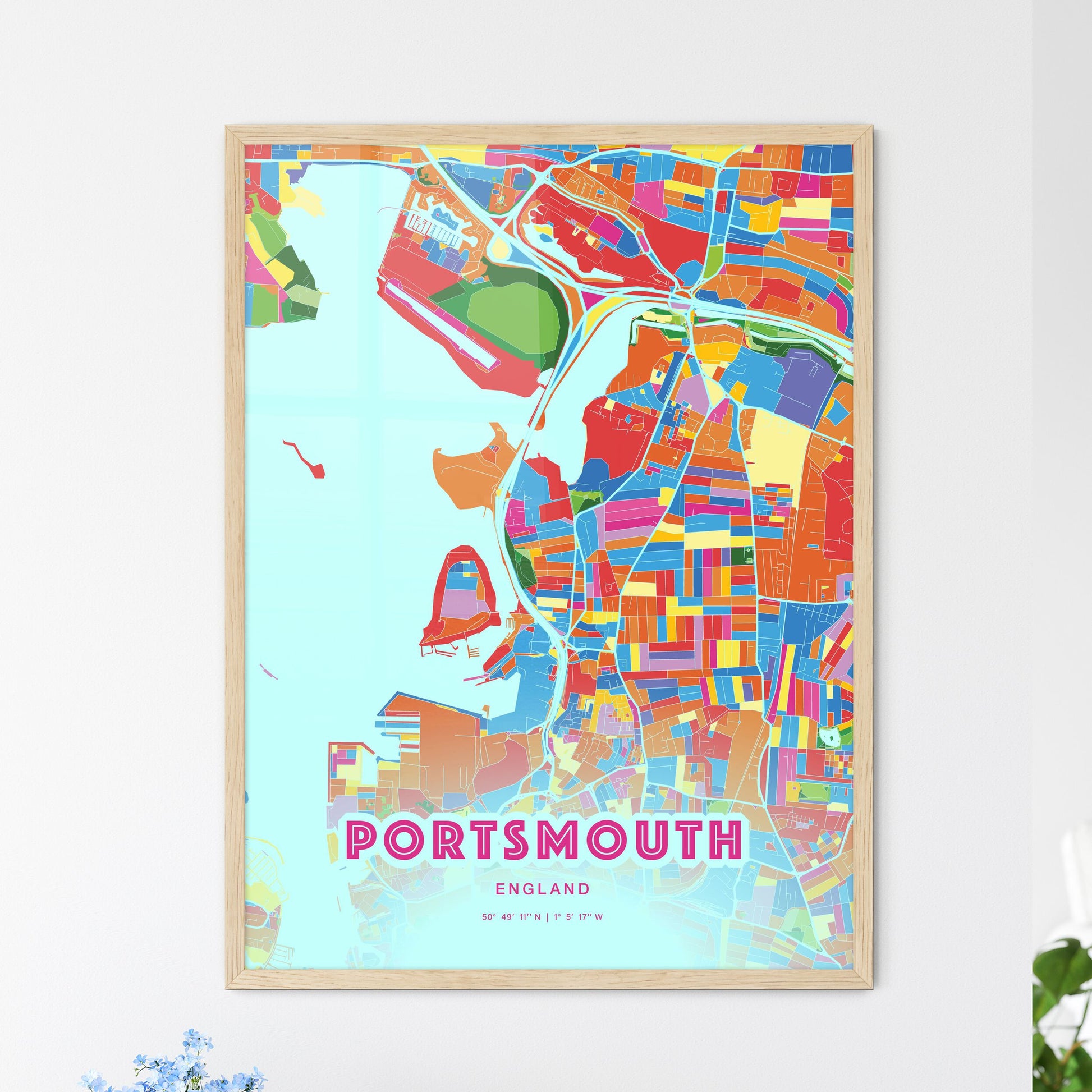 Colorful Portsmouth England Fine Art Map Crazy Colors