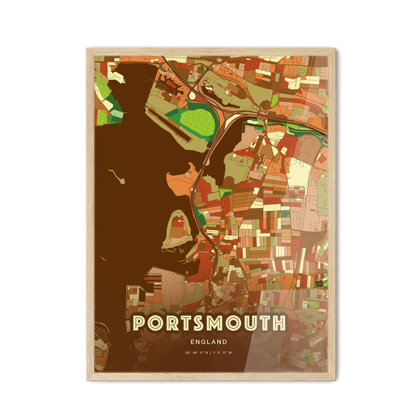 Colorful Portsmouth England Fine Art Map Farmhouse