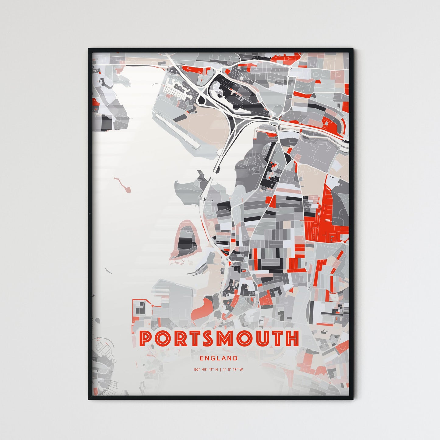 Colorful Portsmouth England Fine Art Map Modern Expressive