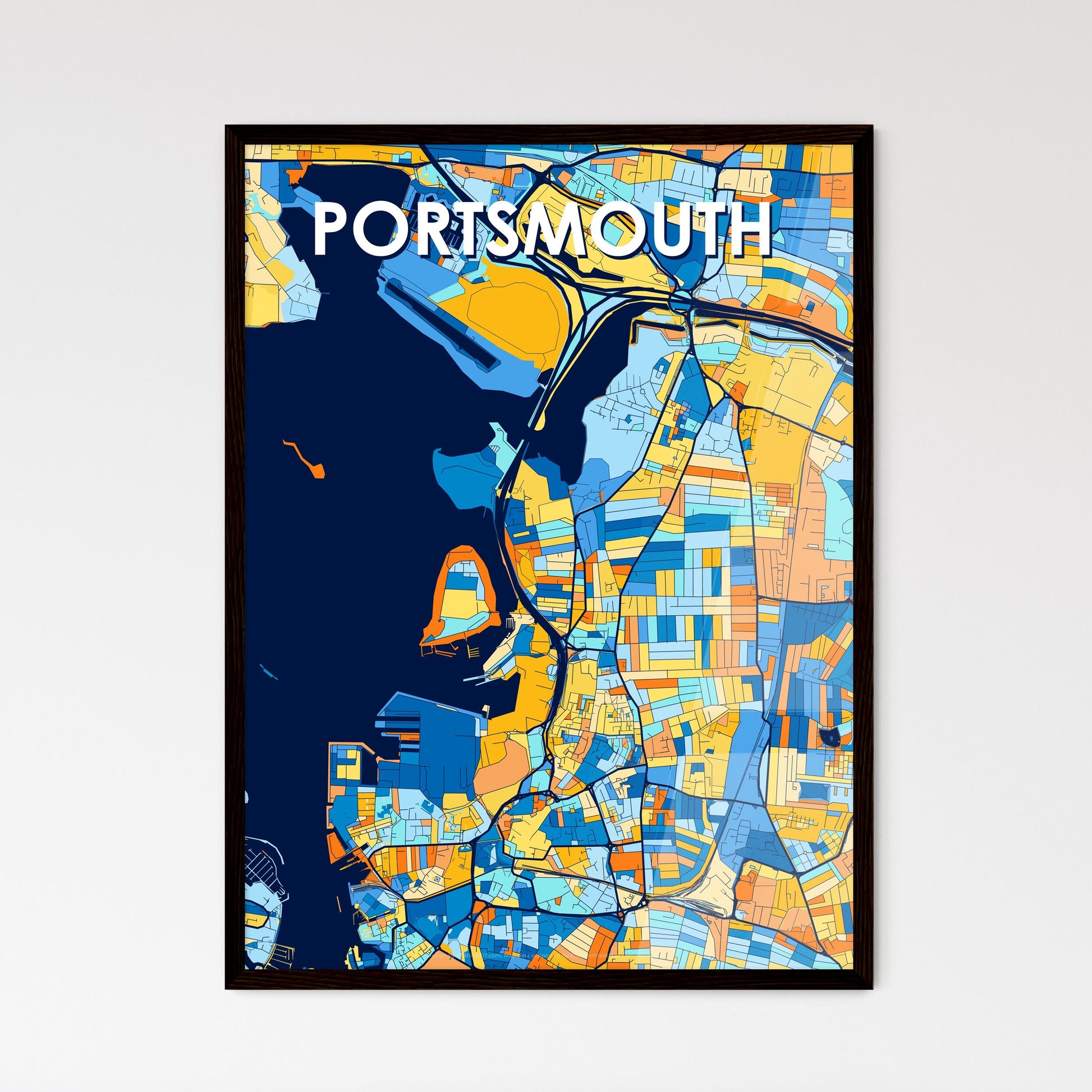 PORTSMOUTH ENGLAND Vibrant Colorful Art Map Poster Blue Orange