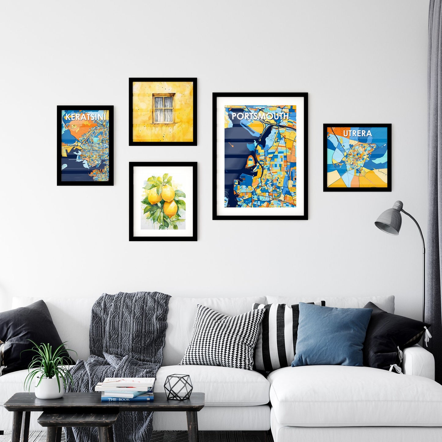 PORTSMOUTH ENGLAND Vibrant Colorful Art Map Poster Blue Orange