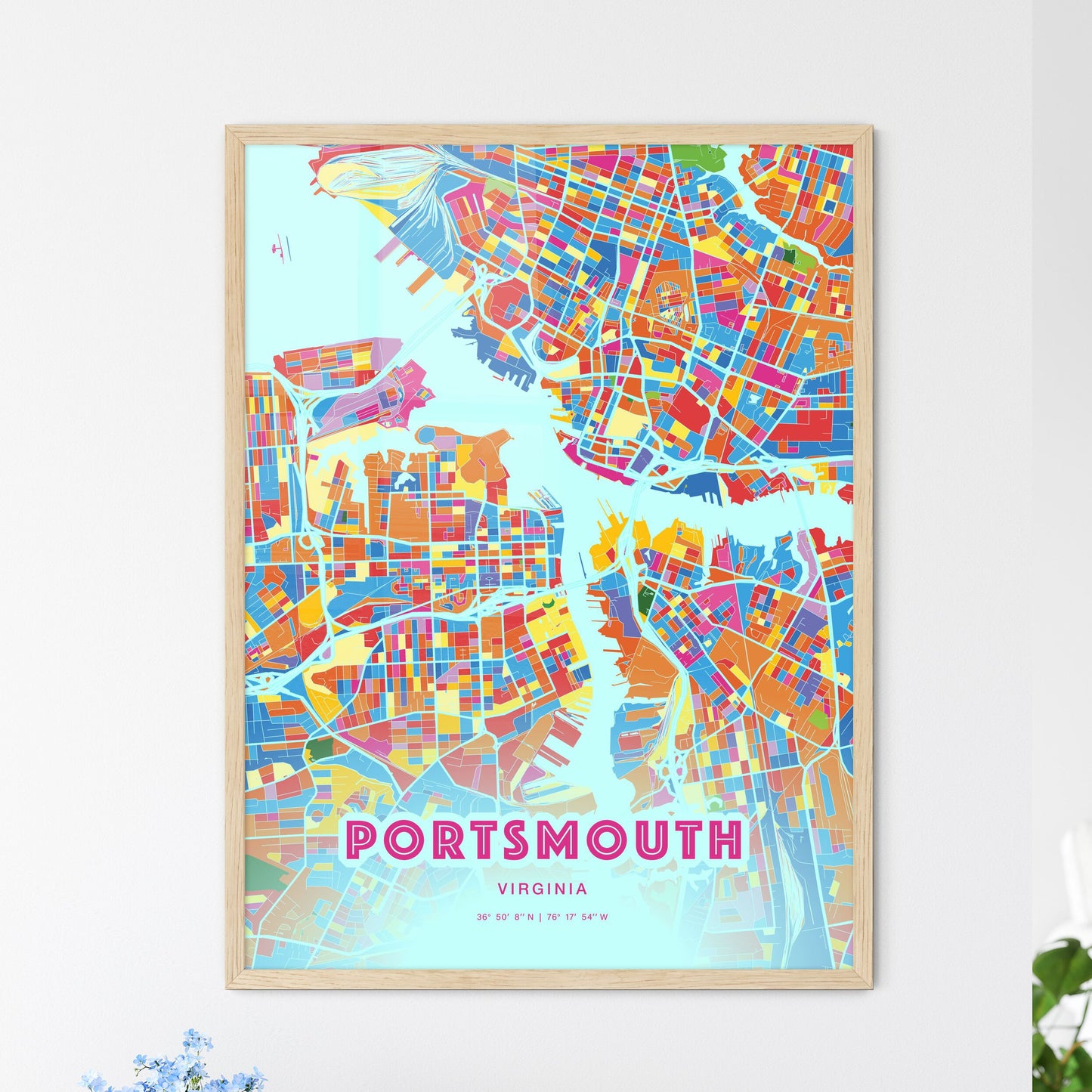 Colorful Portsmouth Virginia Fine Art Map Crazy Colors
