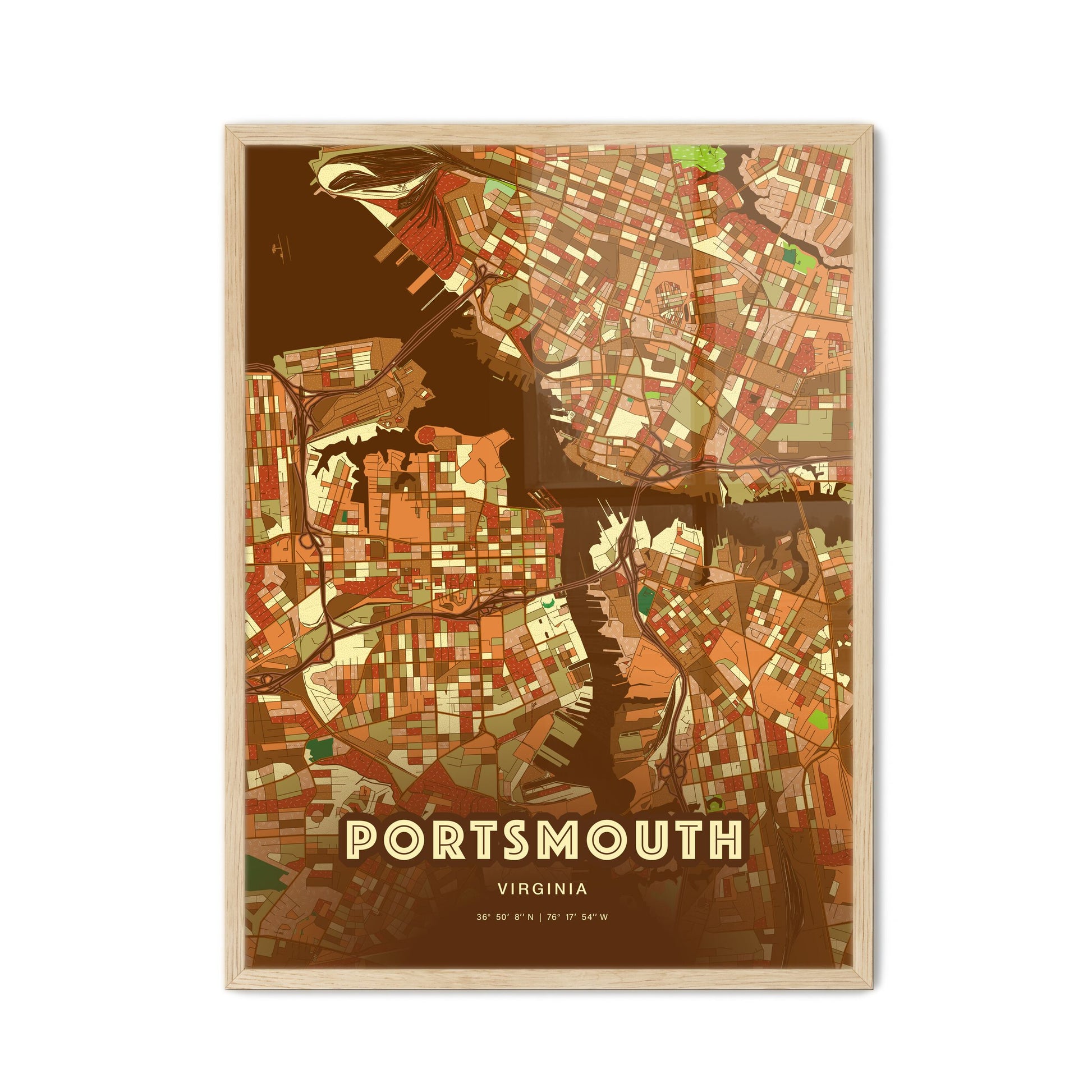Colorful Portsmouth Virginia Fine Art Map Farmhouse