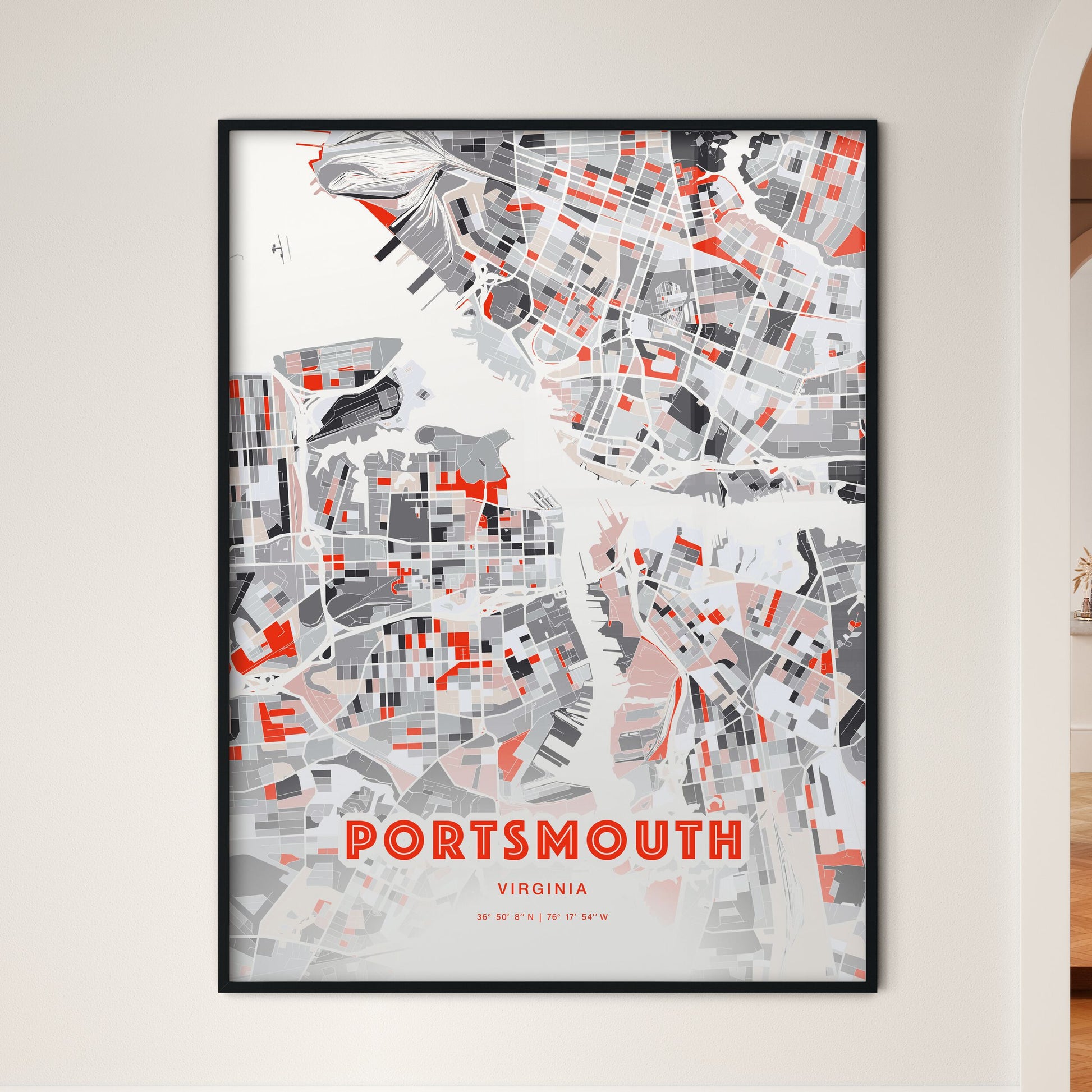 Colorful Portsmouth Virginia Fine Art Map Modern Expressive