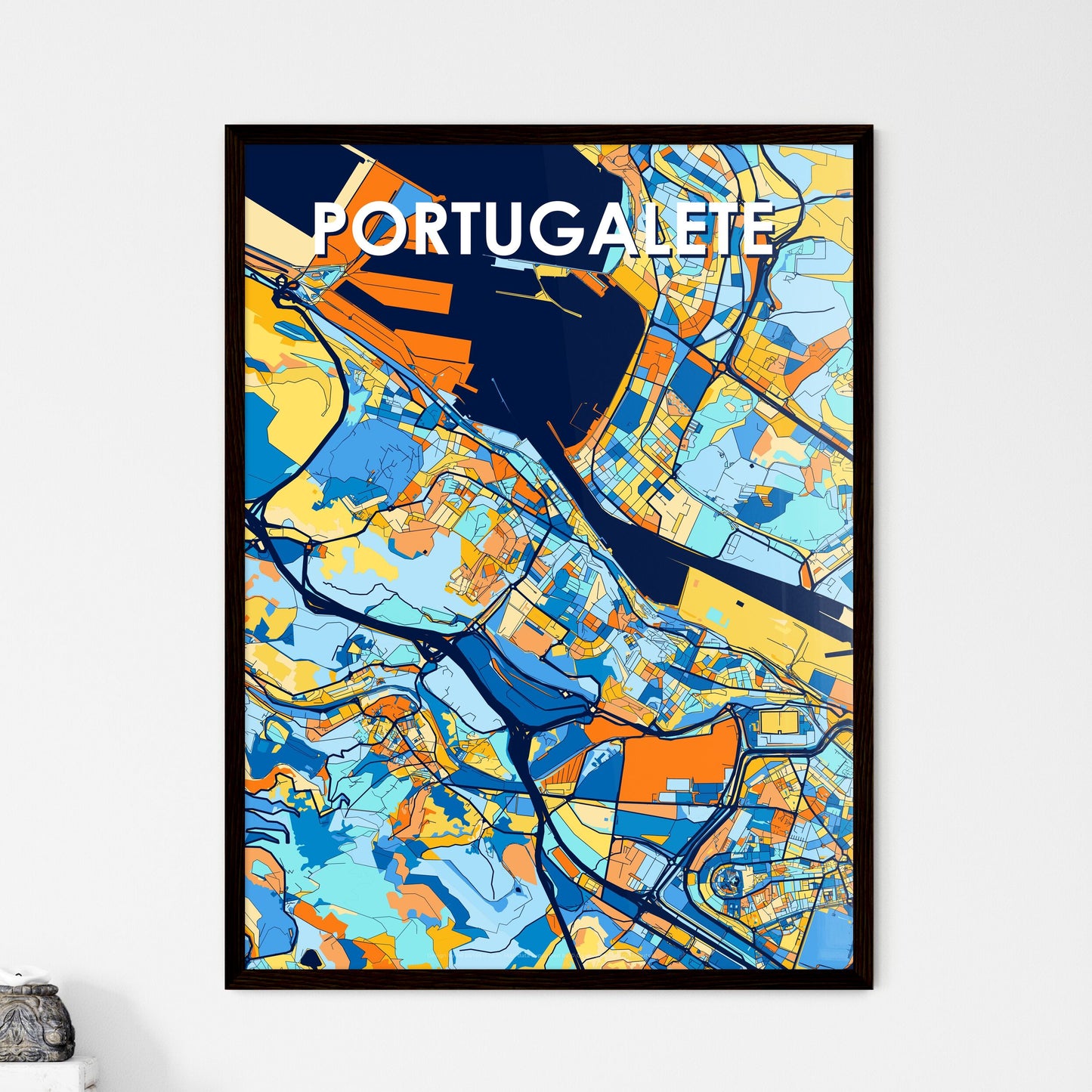 PORTUGALETE SPAIN Vibrant Colorful Art Map Poster Blue Orange