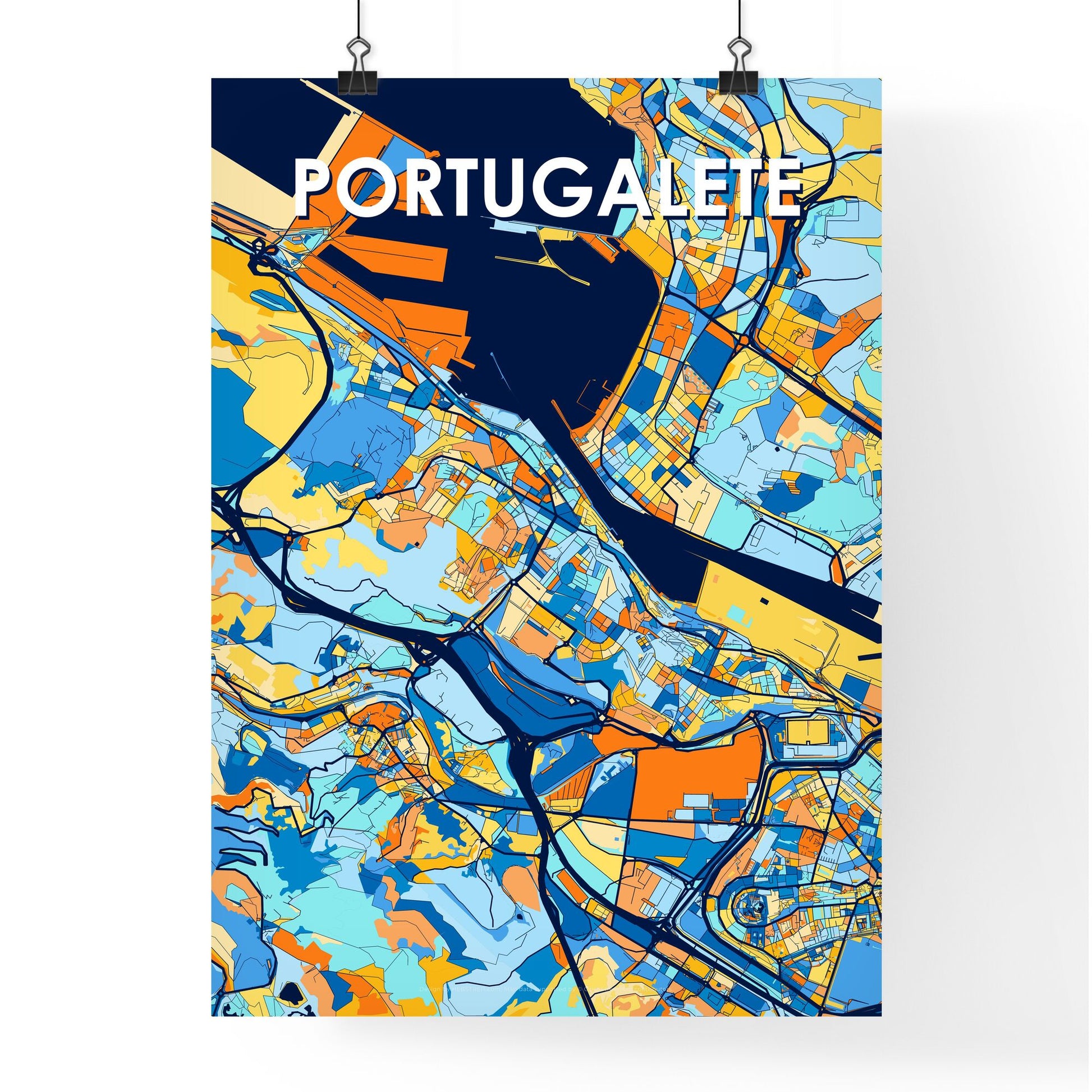 PORTUGALETE SPAIN Vibrant Colorful Art Map Poster Blue Orange