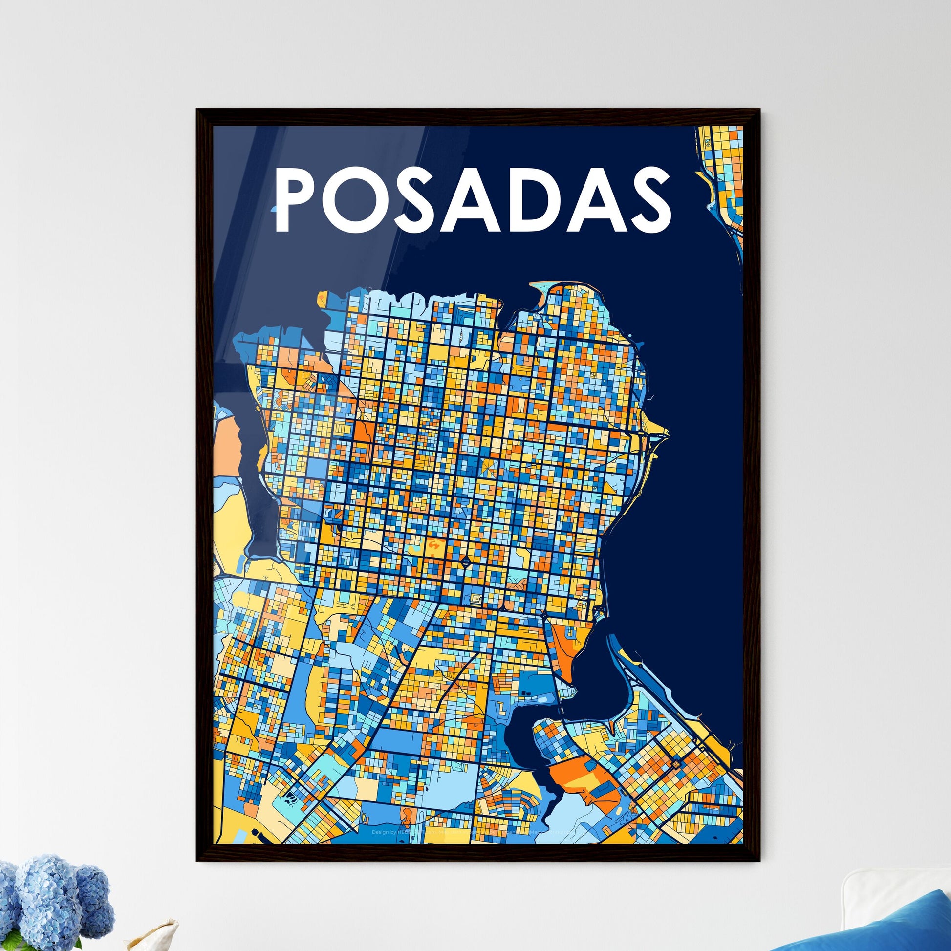 POSADAS ARGENTINA Vibrant Colorful Art Map Poster Blue Orange