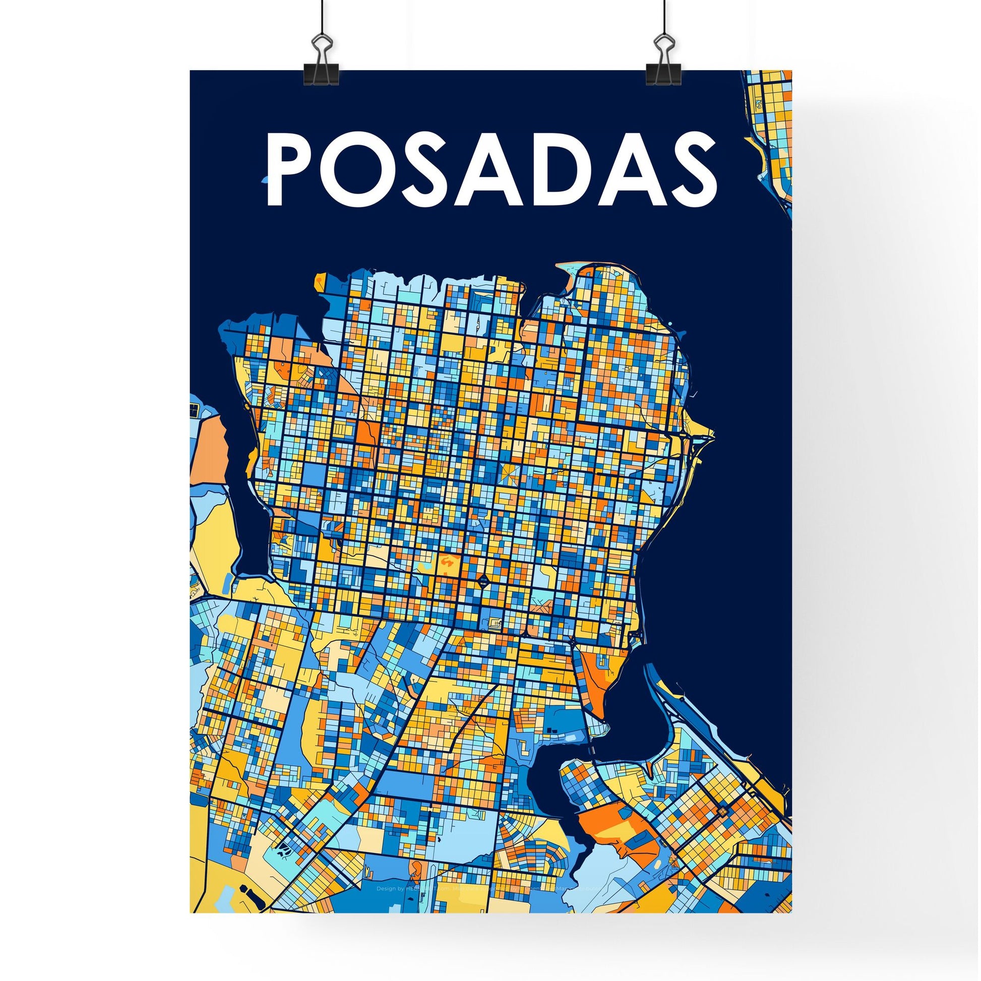 POSADAS ARGENTINA Vibrant Colorful Art Map Poster Blue Orange