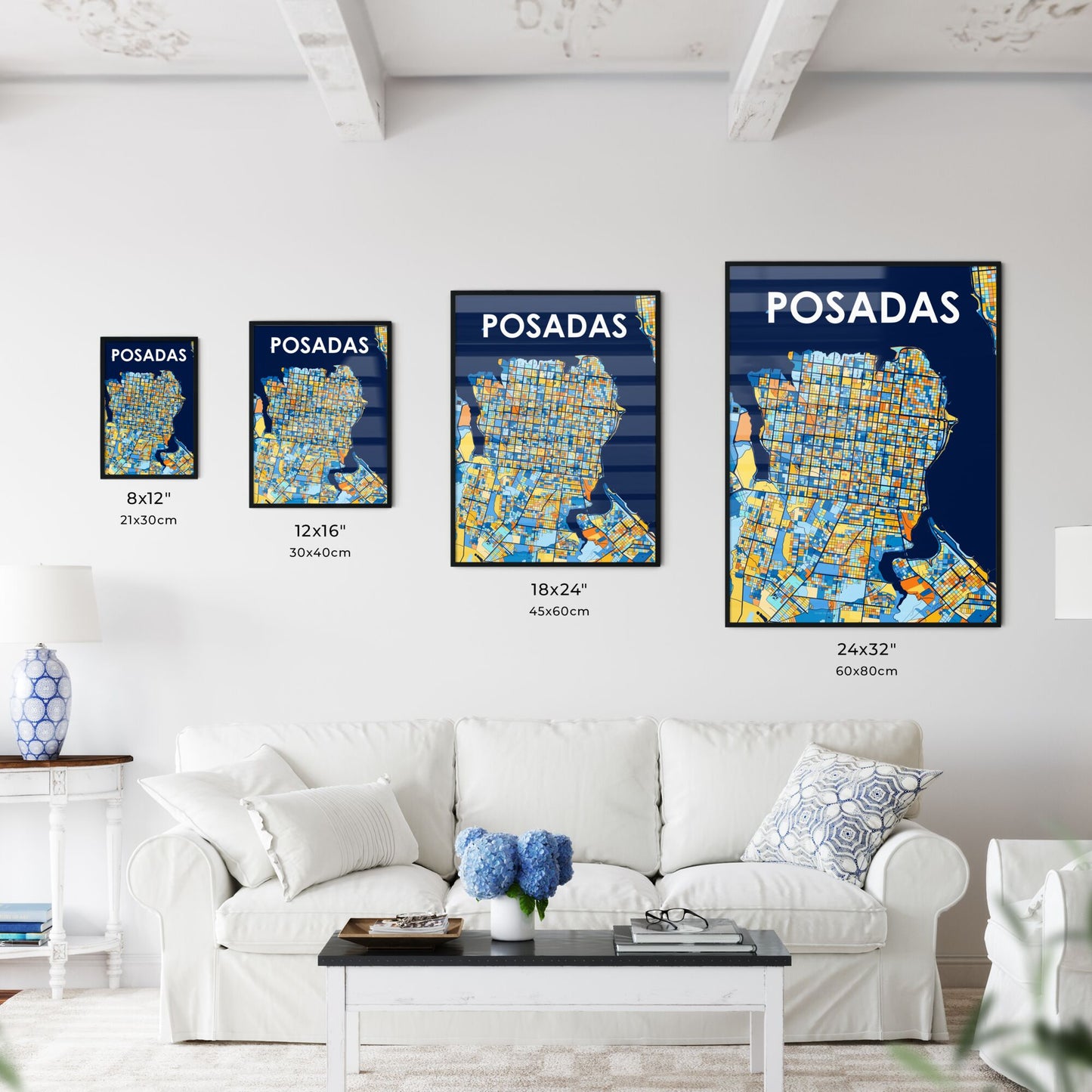 POSADAS ARGENTINA Vibrant Colorful Art Map Poster Blue Orange