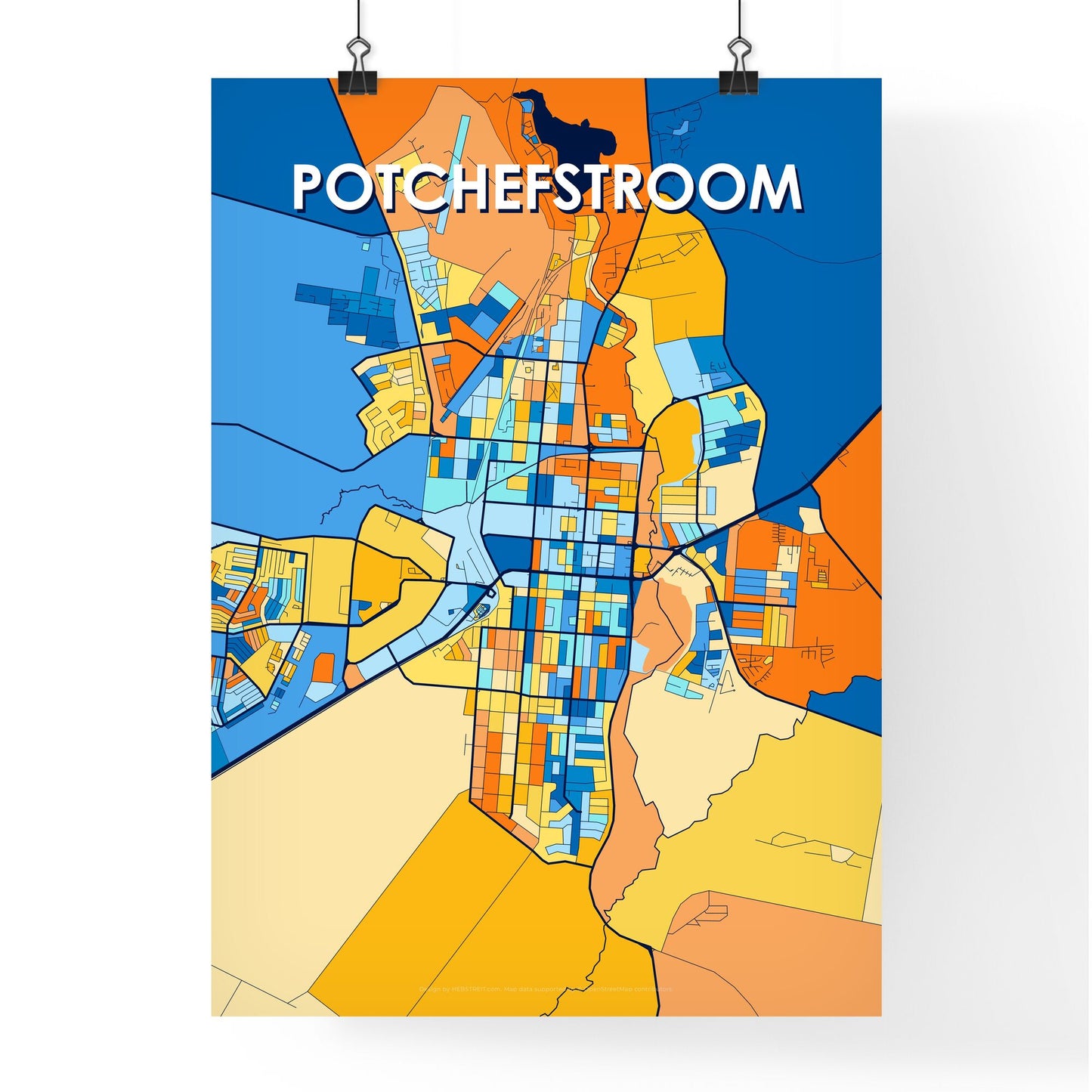 POTCHEFSTROOM SOUTH AFRICA Vibrant Colorful Art Map Poster Blue Orange