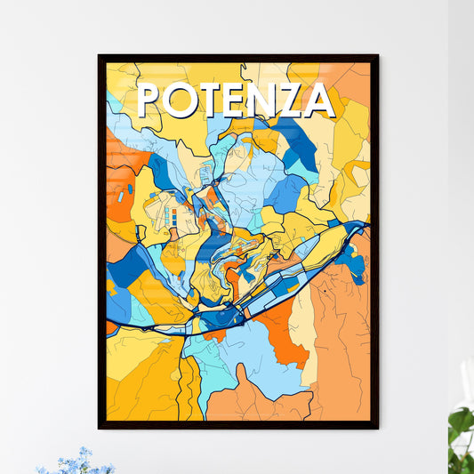 POTENZA ITALY Vibrant Colorful Art Map Poster Blue Orange