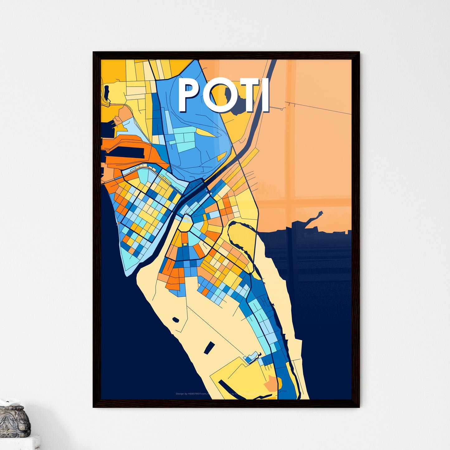 POTI GEORGIA Vibrant Colorful Art Map Poster Blue Orange