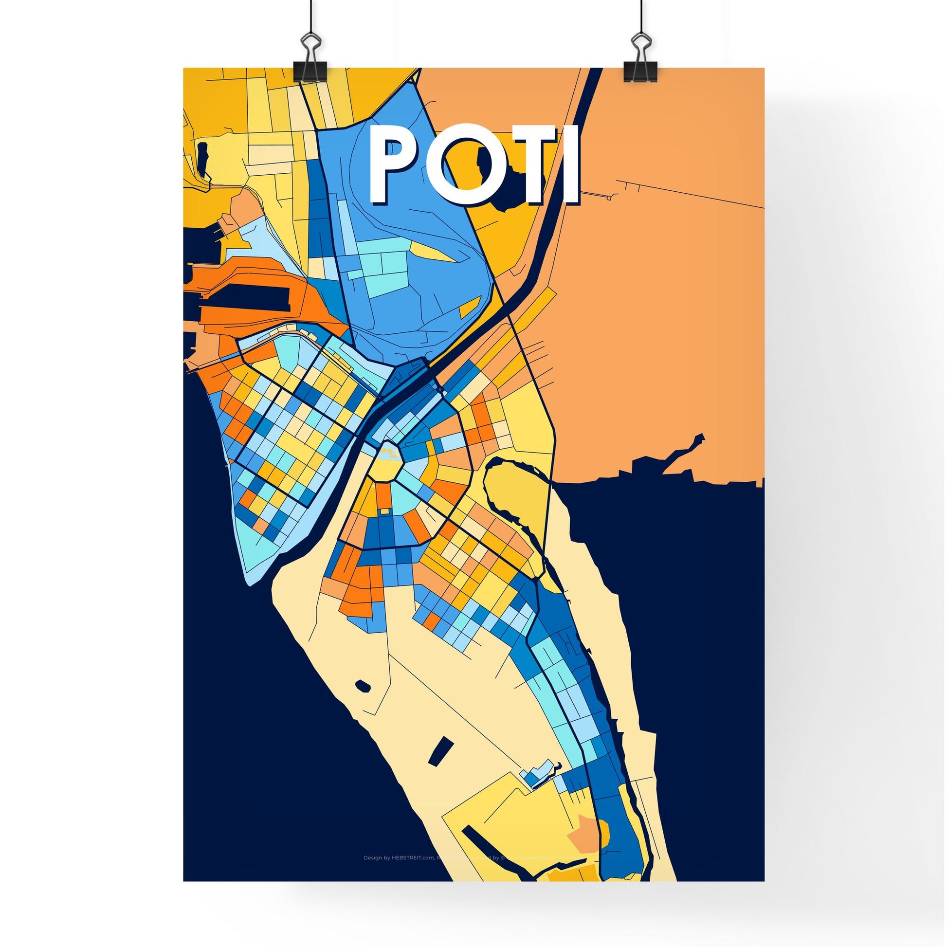 POTI GEORGIA Vibrant Colorful Art Map Poster Blue Orange