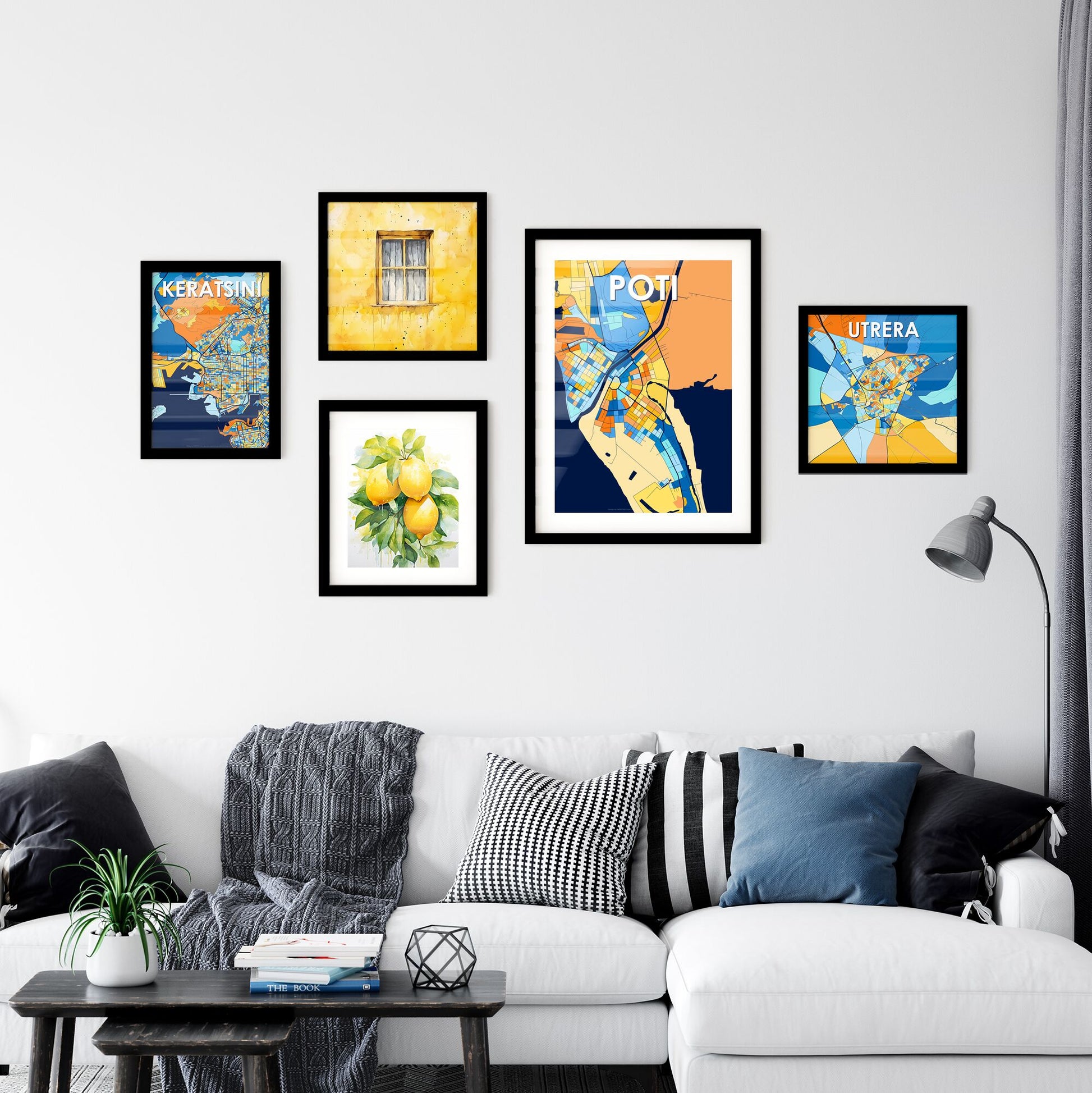 POTI GEORGIA Vibrant Colorful Art Map Poster Blue Orange