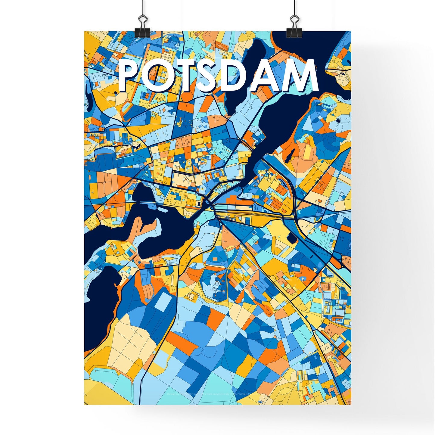 POTSDAM GERMANY Vibrant Colorful Art Map Poster Blue Orange