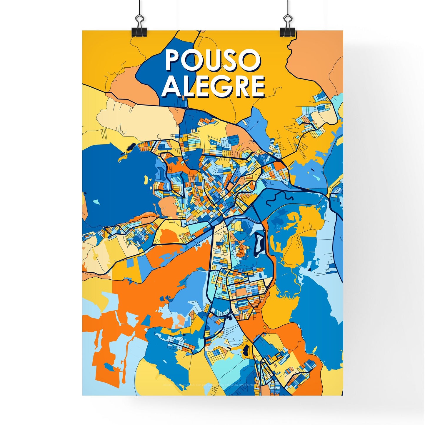 POUSO ALEGRE BRAZIL Vibrant Colorful Art Map Poster Blue Orange