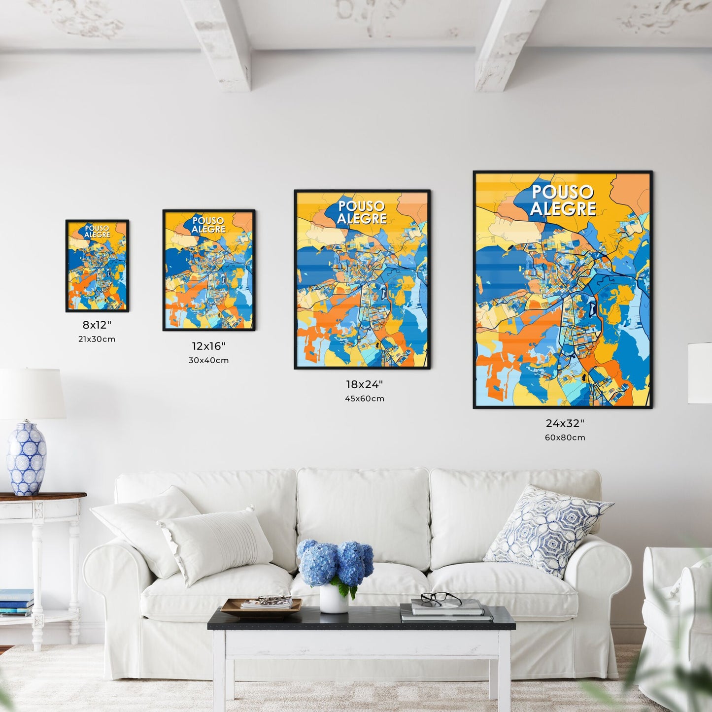 POUSO ALEGRE BRAZIL Vibrant Colorful Art Map Poster Blue Orange