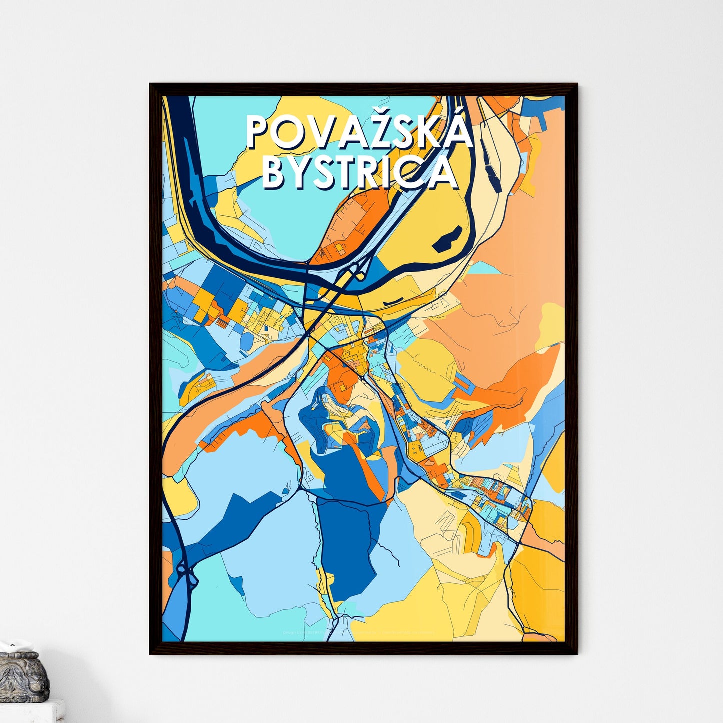 POVAŽSKÁ BYSTRICA SLOVAKIA Vibrant Colorful Art Map Poster Blue Orange