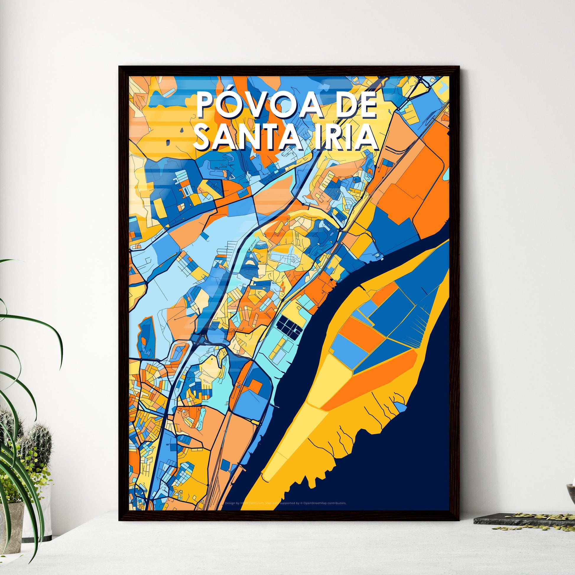 PÓVOA DE SANTA IRIA PORTUGAL Vibrant Colorful Art Map Poster Blue Orange