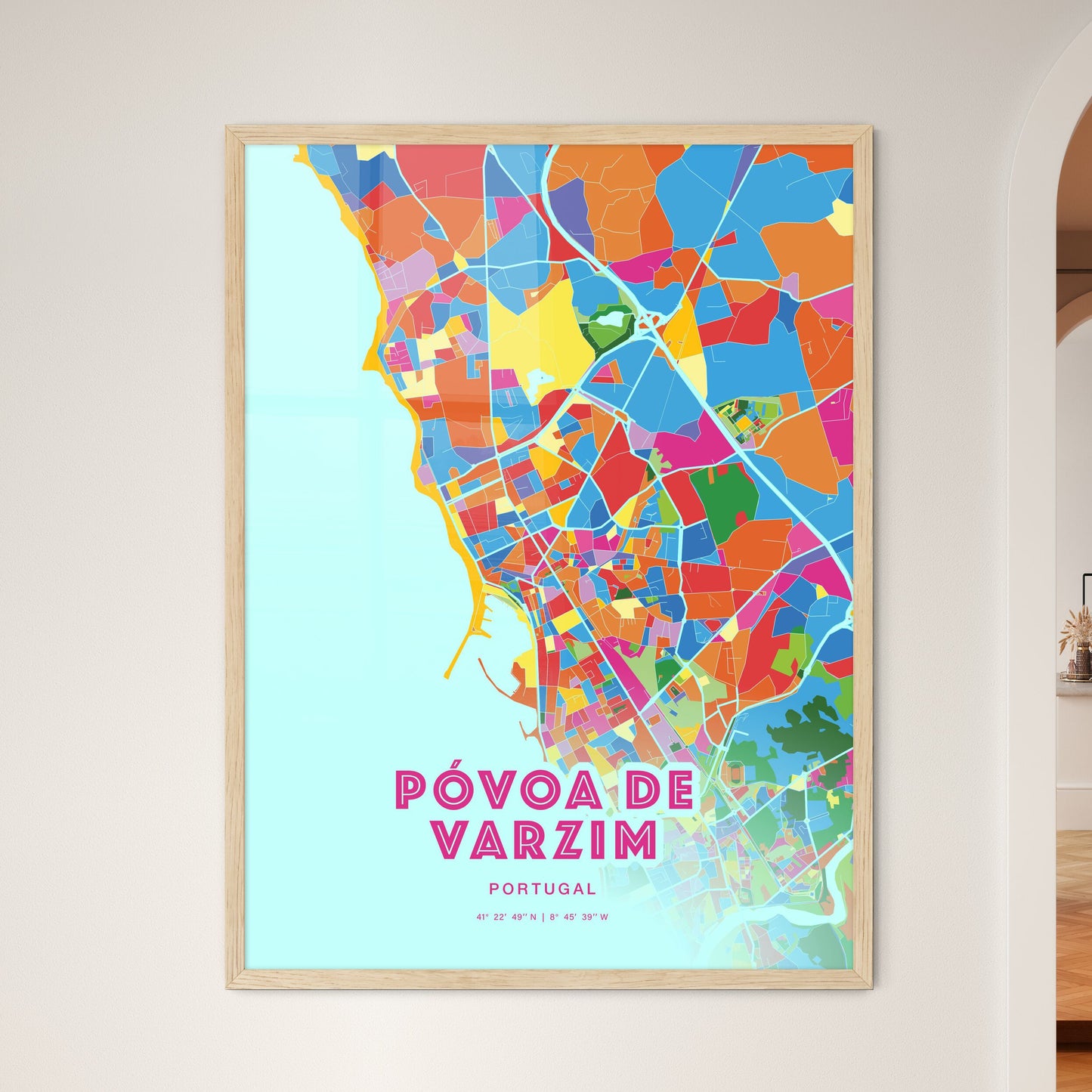 Colorful Póvoa De Varzim Portugal Fine Art Map Crazy Colors