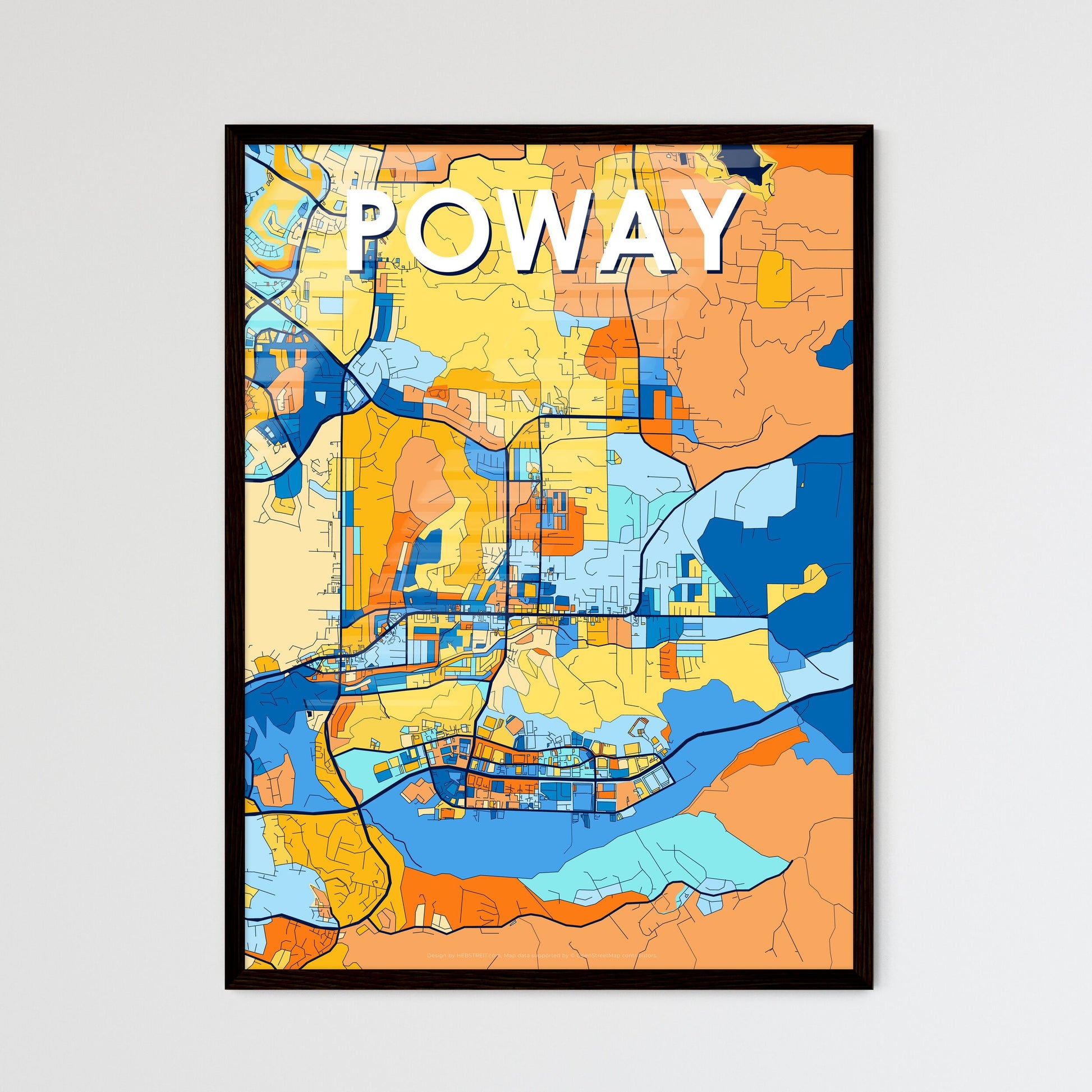 POWAY CALIFORNIA Vibrant Colorful Art Map Poster Blue Orange