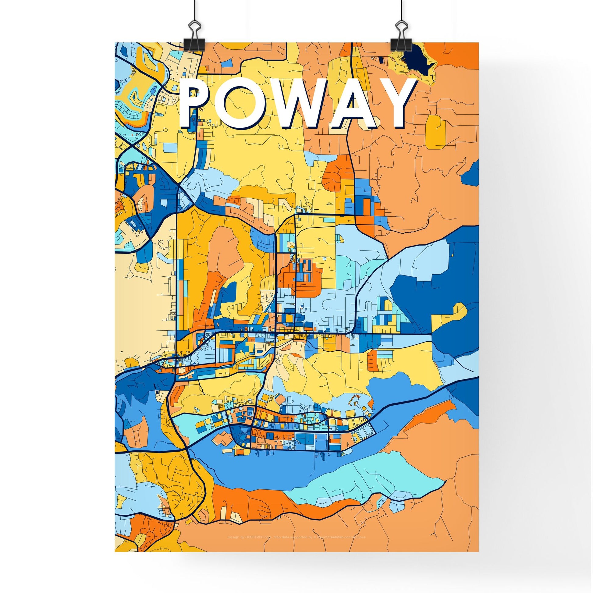 POWAY CALIFORNIA Vibrant Colorful Art Map Poster Blue Orange