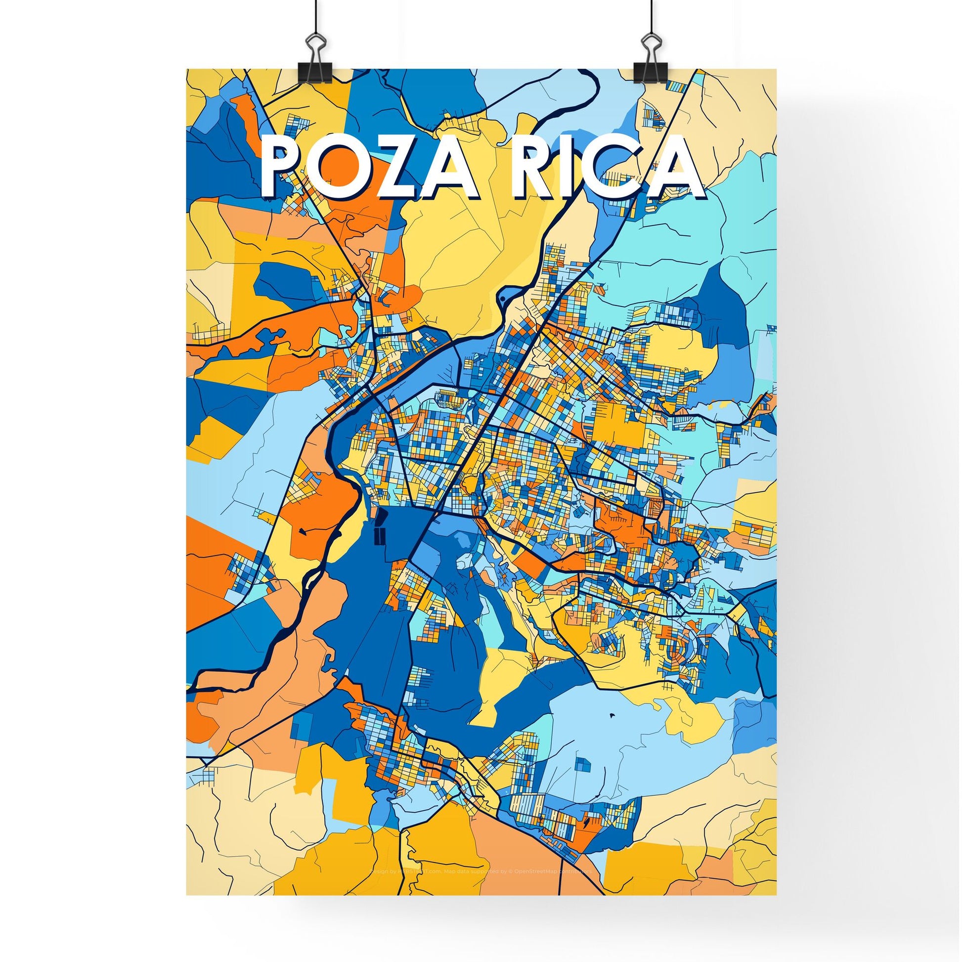 POZA RICA MEXICO Vibrant Colorful Art Map Poster Blue Orange