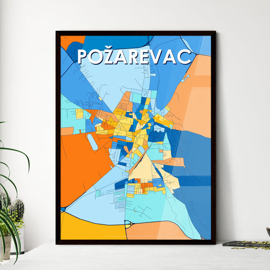 POŽAREVAC SERBIA Vibrant Colorful Art Map Poster Blue Orange