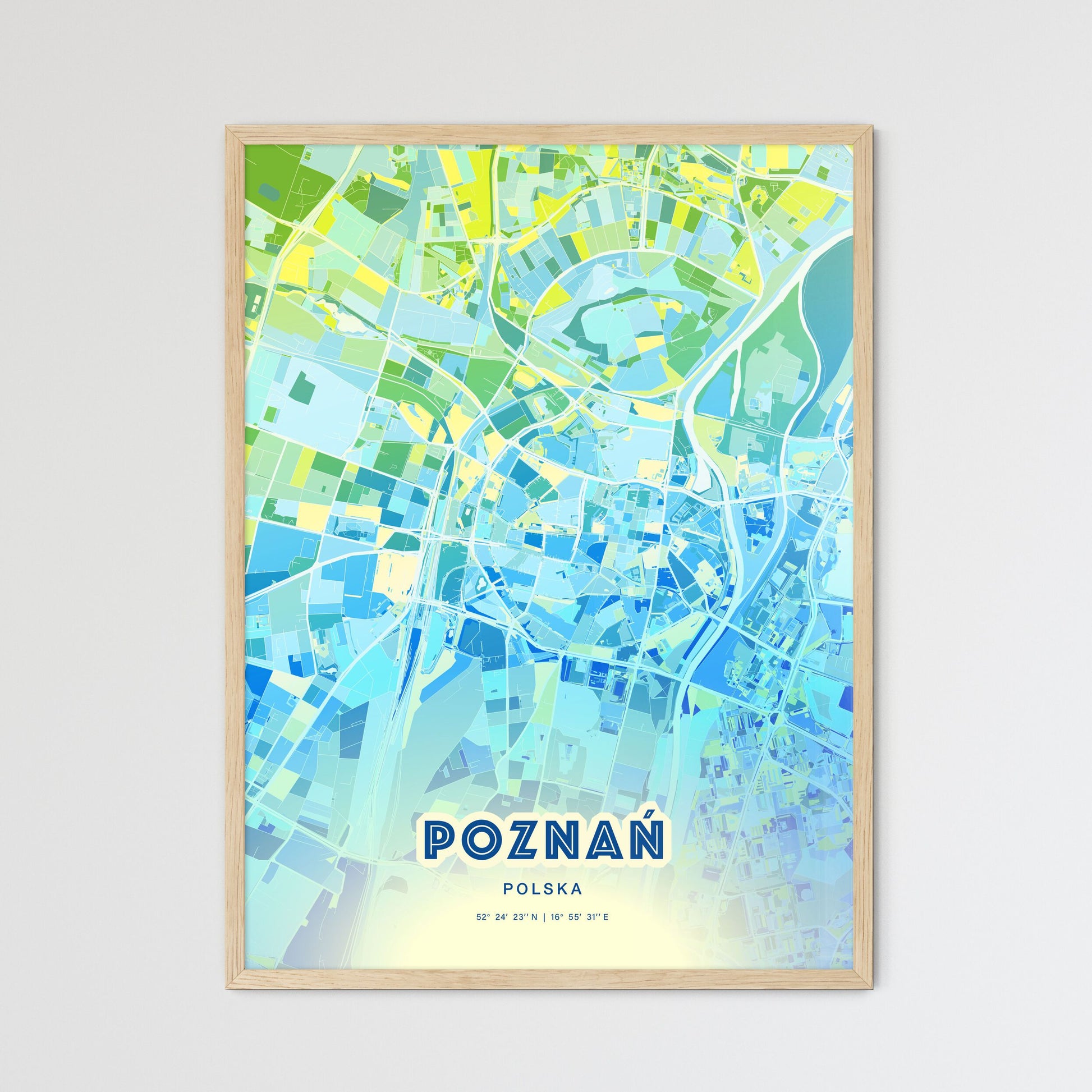 Colorful Poznań Poland Fine Art Map Cool Blue