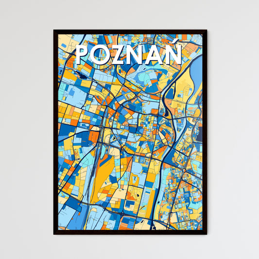 POZNAŃ POLAND Vibrant Colorful Art Map Poster Blue Orange