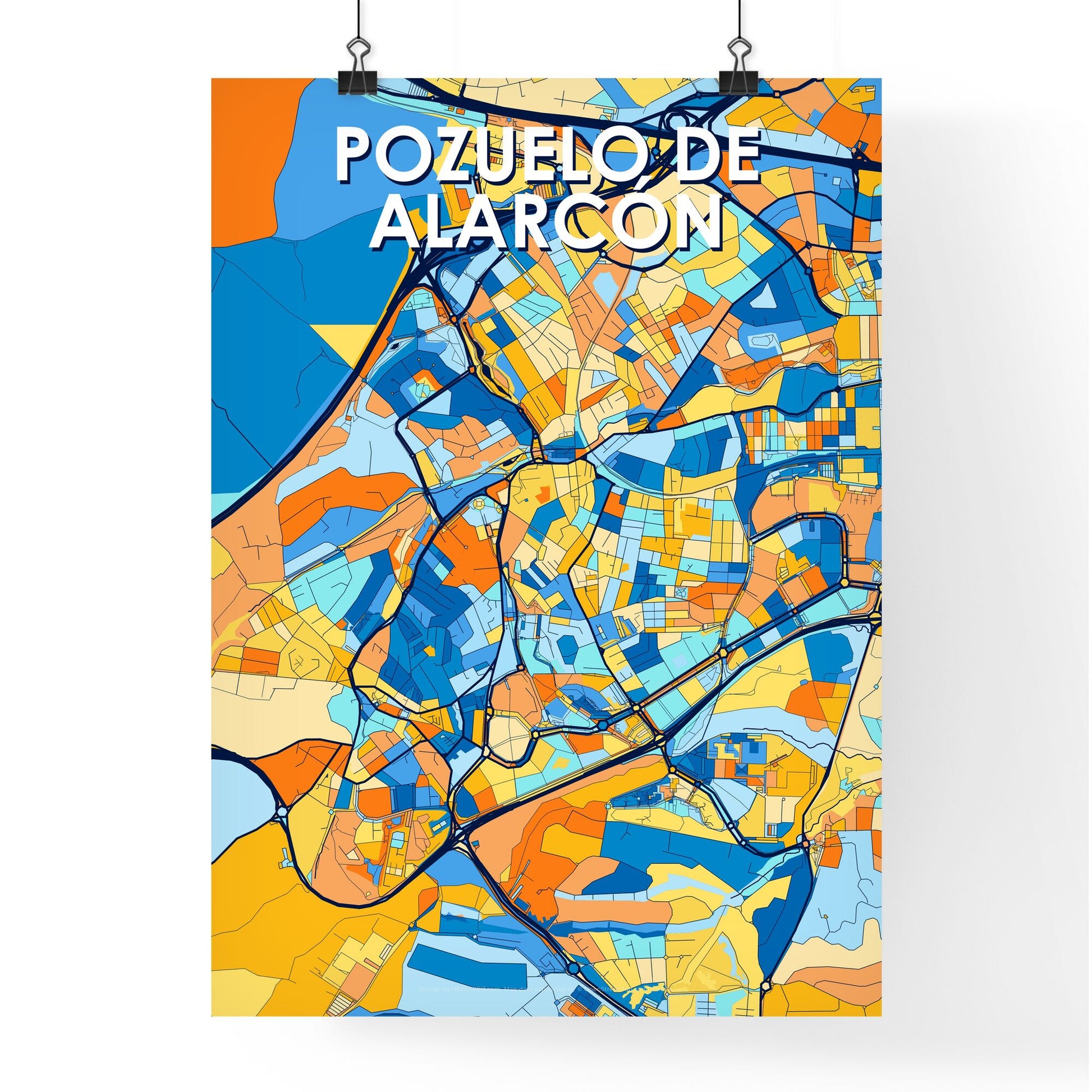 POZUELO DE ALARCÓN SPAIN Vibrant Colorful Art Map Poster Blue Orange