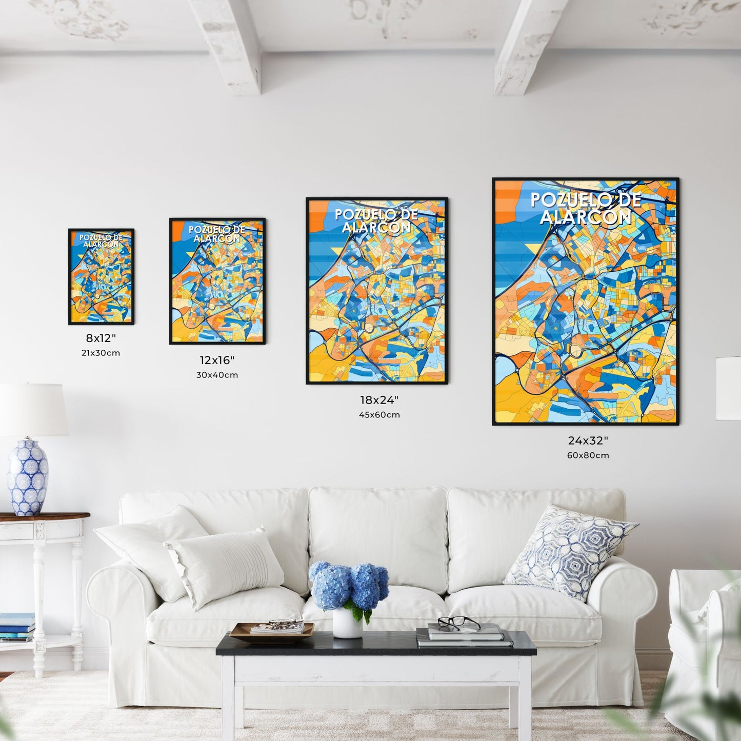 POZUELO DE ALARCÓN SPAIN Vibrant Colorful Art Map Poster Blue Orange