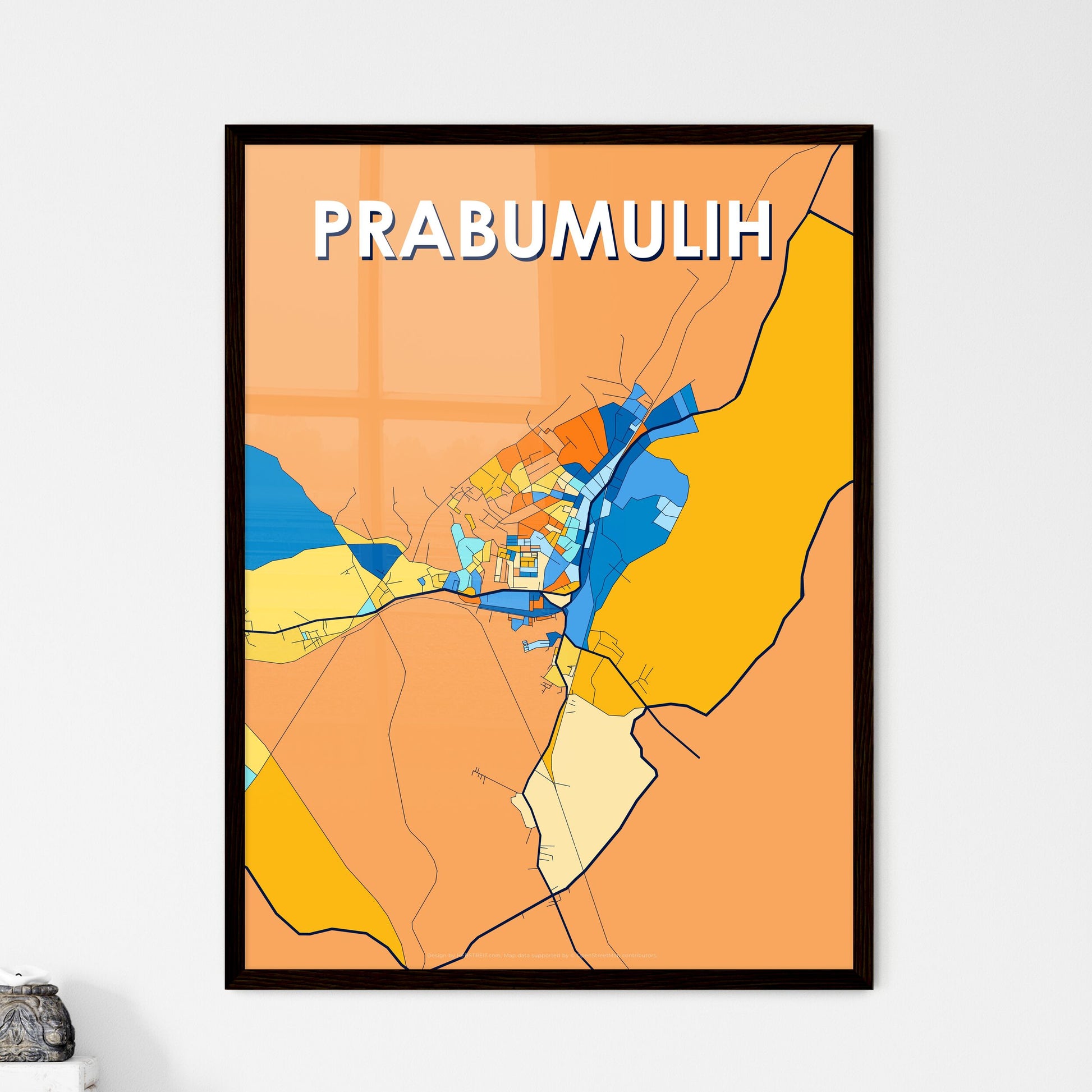 PRABUMULIH INDONESIA Vibrant Colorful Art Map Poster Blue Orange