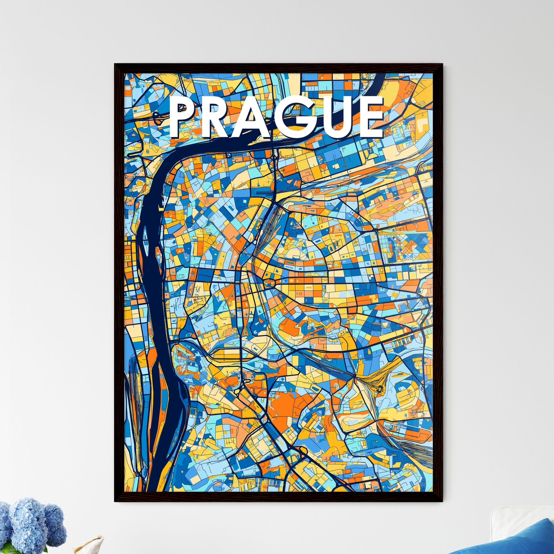 PRAGUE CZECHIA Vibrant Colorful Art Map Poster Blue Orange