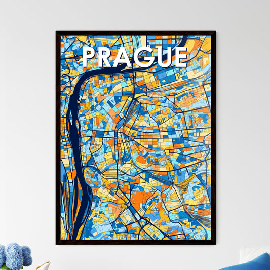 PRAGUE CZECHIA Vibrant Colorful Art Map Poster Blue Orange