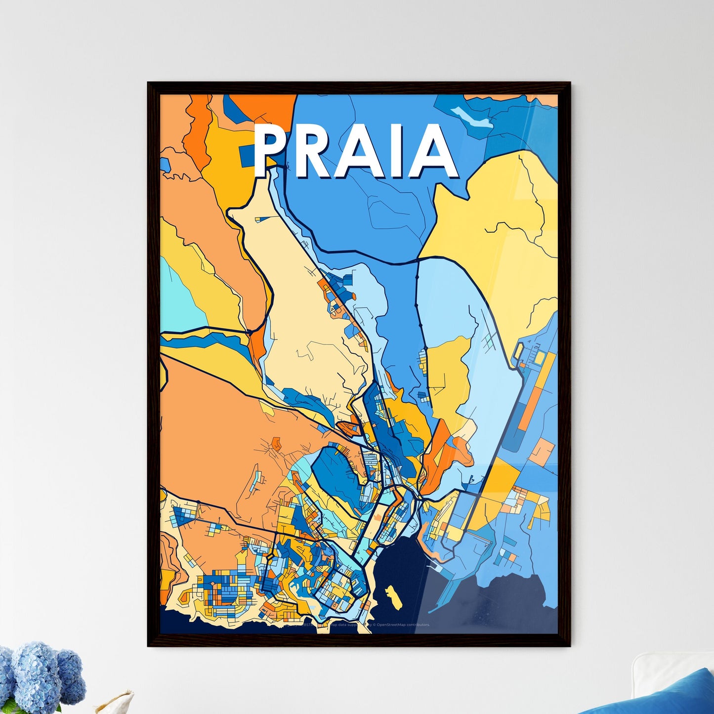 PRAIA CAPE VERDE Vibrant Colorful Art Map Poster Blue Orange