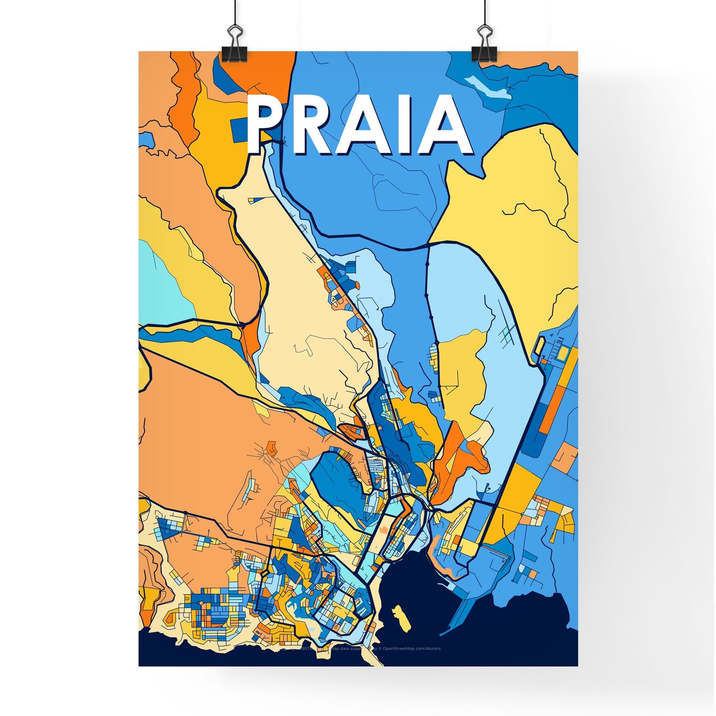 PRAIA CAPE VERDE Vibrant Colorful Art Map Poster Blue Orange