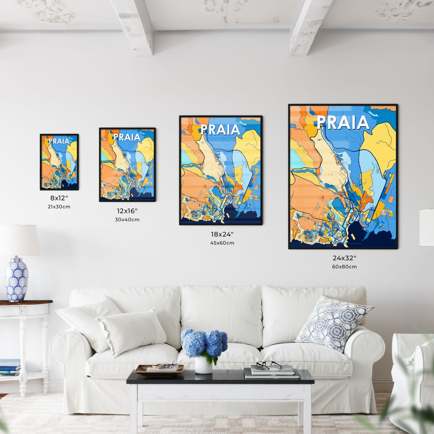 PRAIA CAPE VERDE Vibrant Colorful Art Map Poster Blue Orange