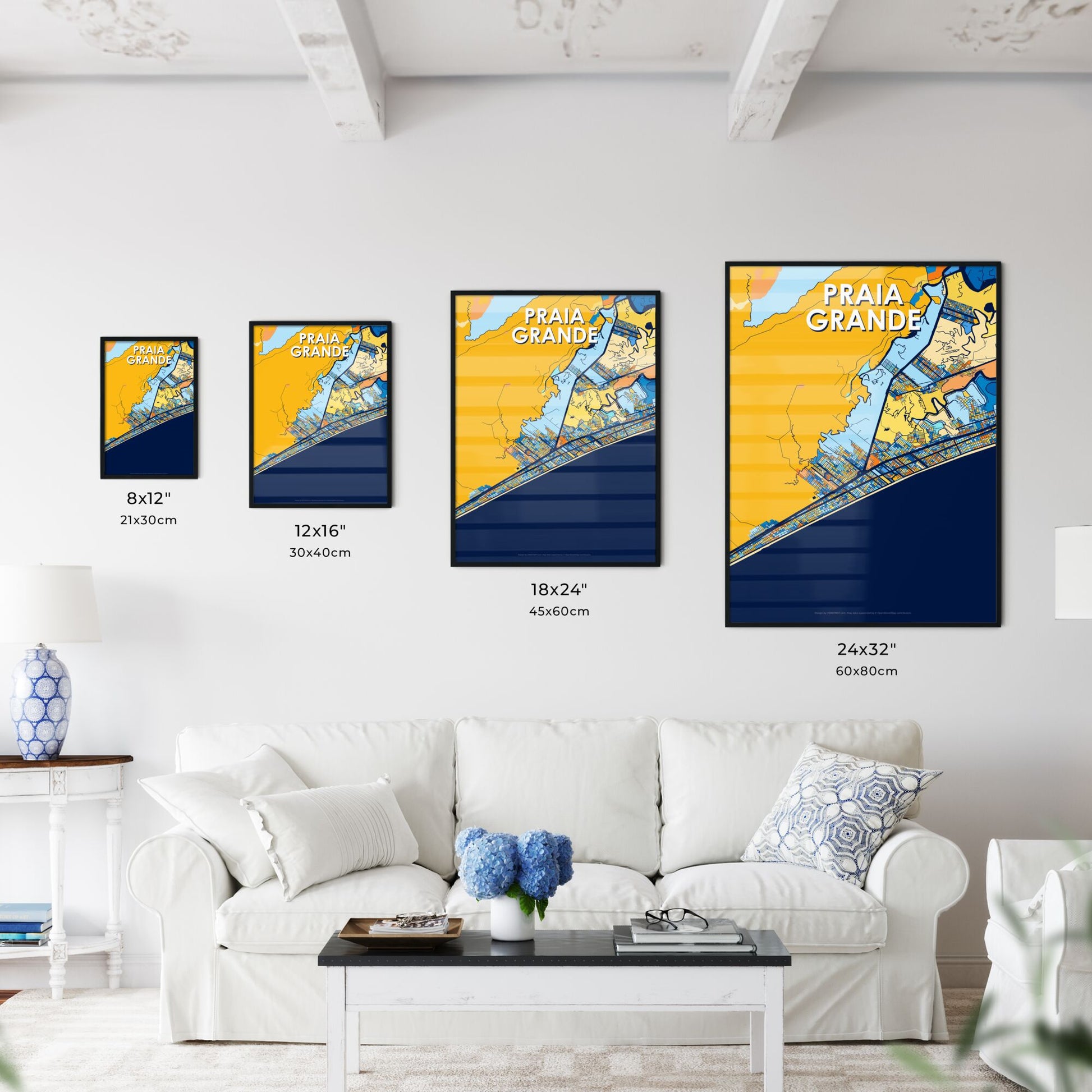 PRAIA GRANDE BRAZIL Vibrant Colorful Art Map Poster Blue Orange