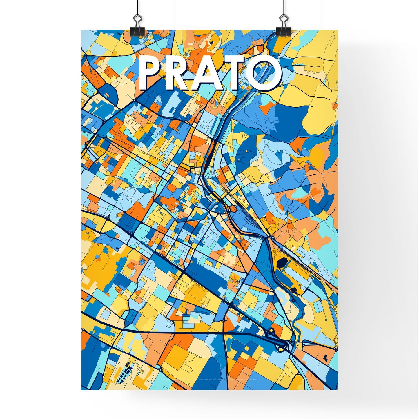 PRATO ITALY Vibrant Colorful Art Map Poster Blue Orange