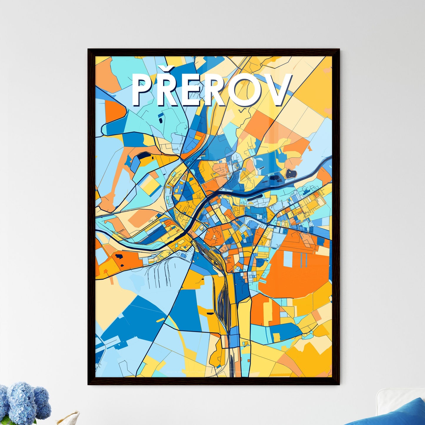 PŘEROV CZECHIA Vibrant Colorful Art Map Poster Blue Orange