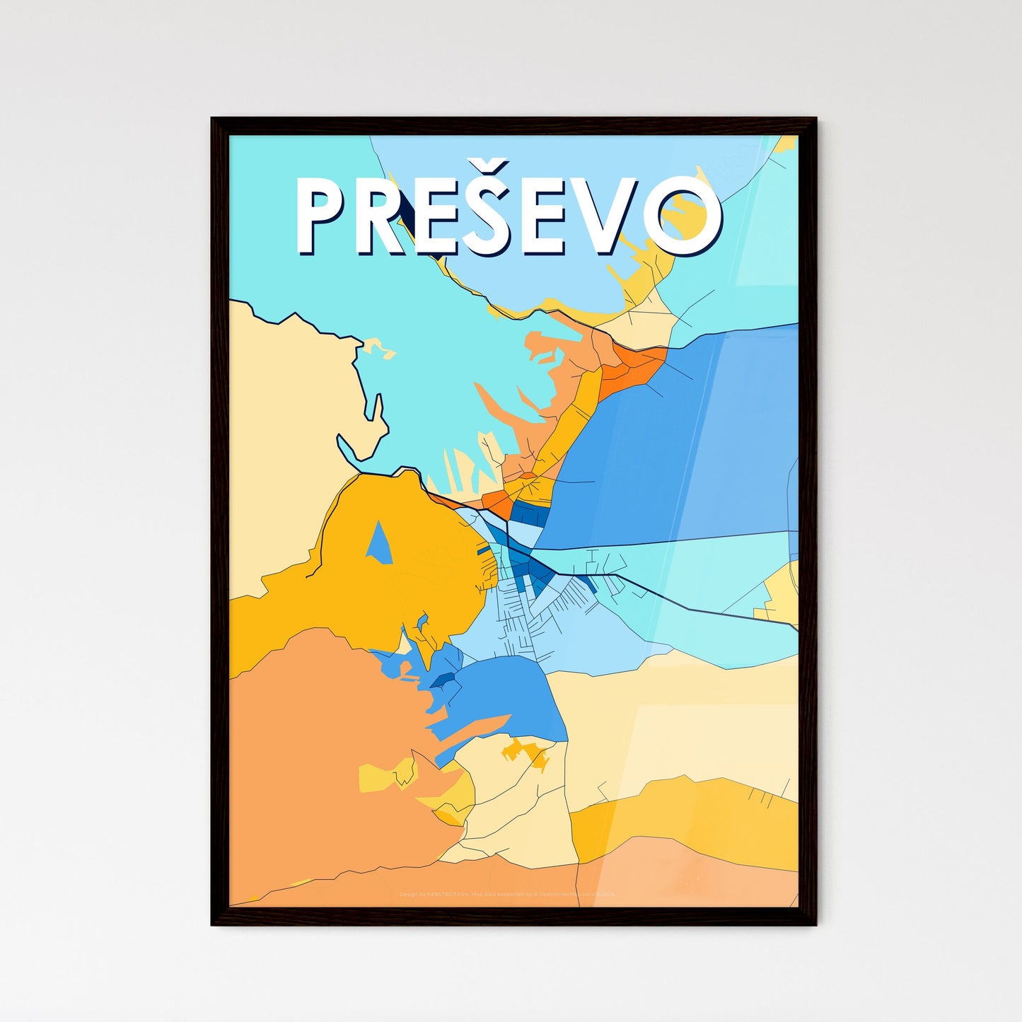 PREŠEVO SERBIA Vibrant Colorful Art Map Poster Blue Orange