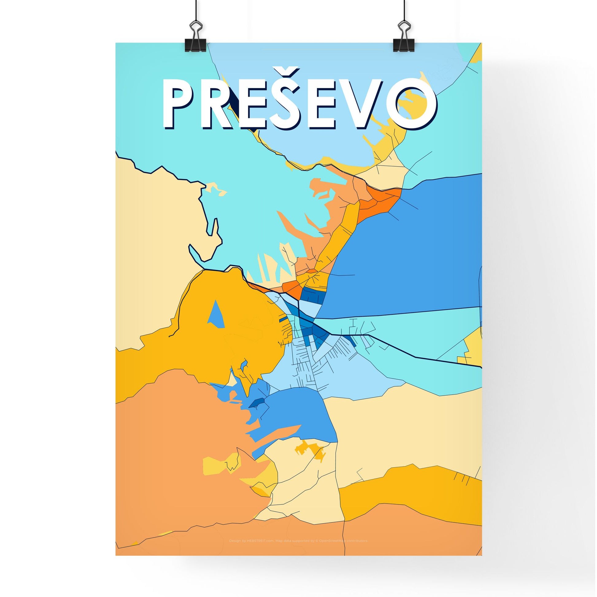 PREŠEVO SERBIA Vibrant Colorful Art Map Poster Blue Orange