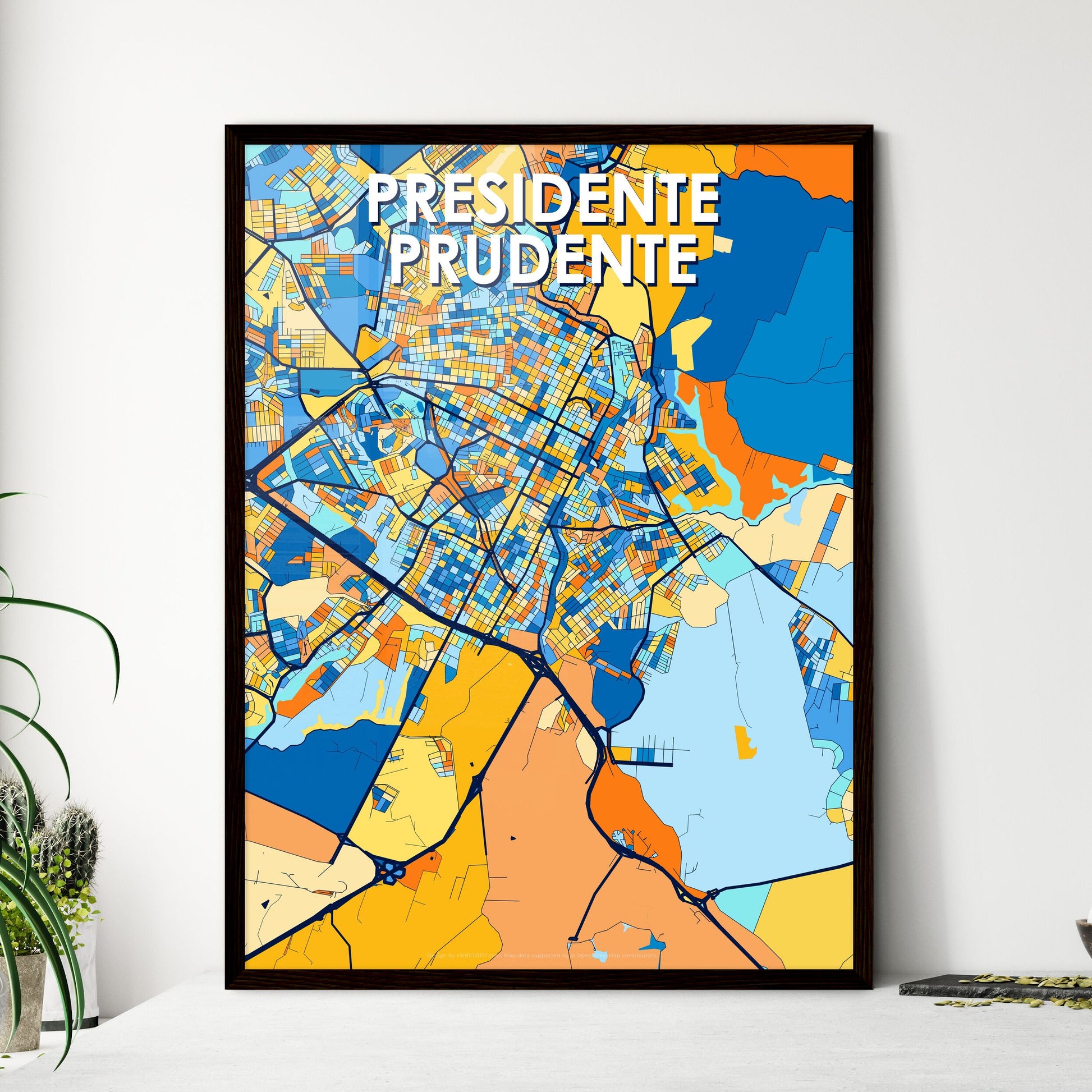 PRESIDENTE PRUDENTE BRAZIL Vibrant Colorful Art Map Poster Blue Orange