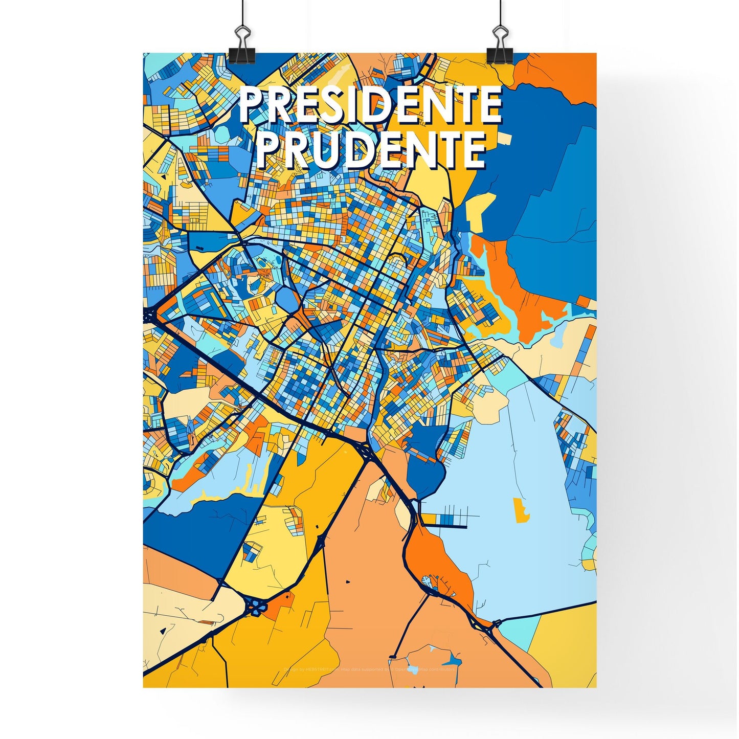 PRESIDENTE PRUDENTE BRAZIL Vibrant Colorful Art Map Poster Blue Orange