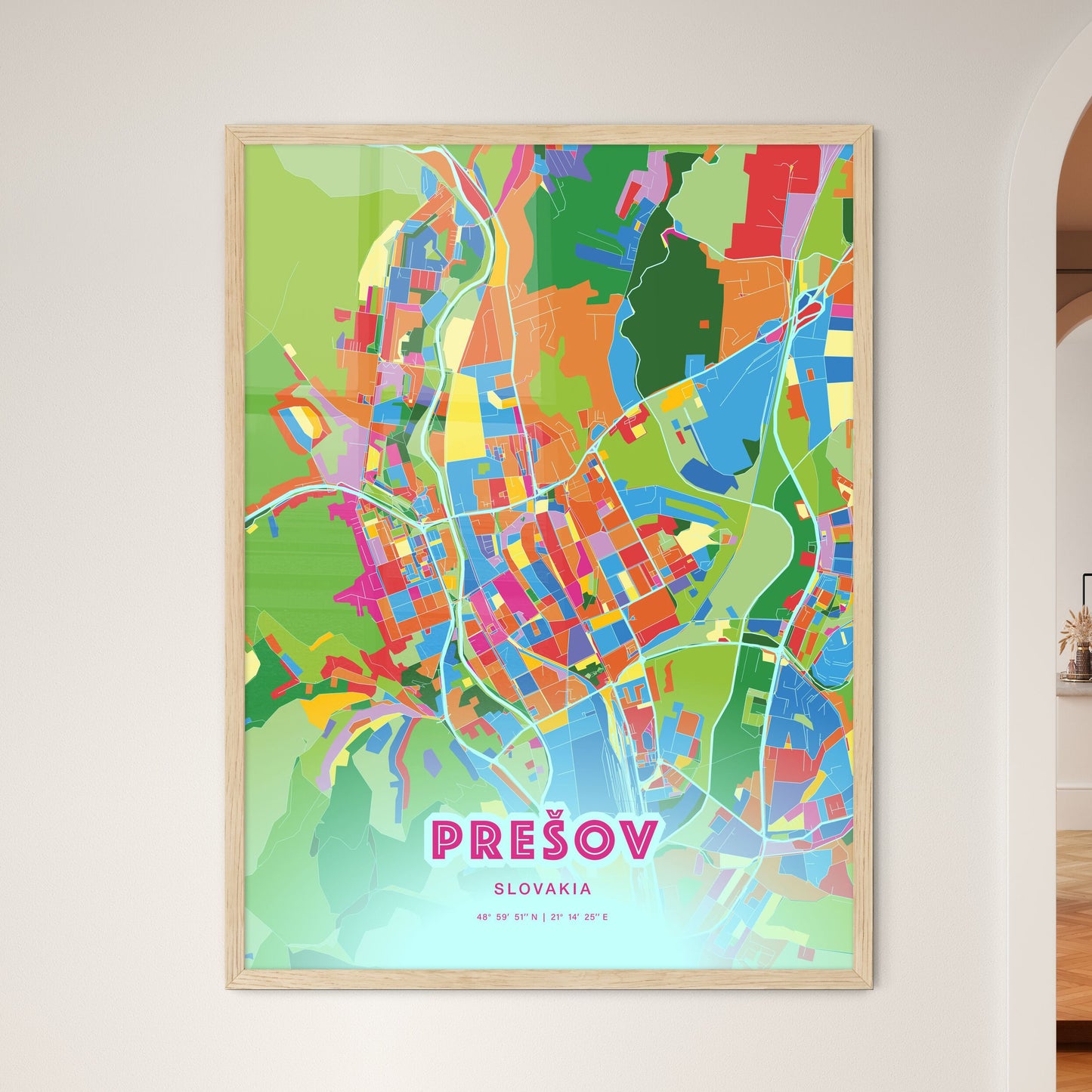 Colorful Prešov Slovakia Fine Art Map Crazy Colors